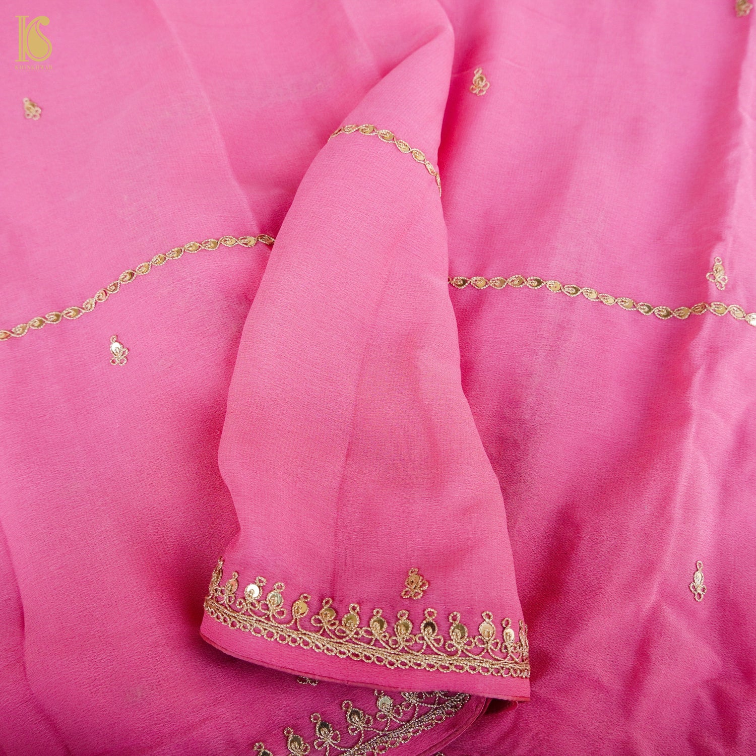 Tickle Me Pink Pure Georgette Embroidery Saree - Khinkhwab
