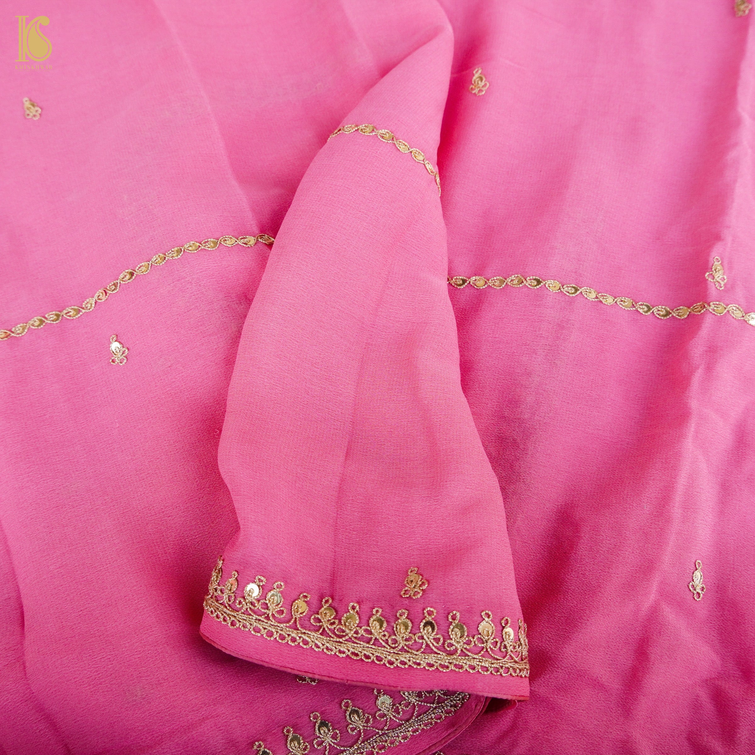 Tickle Me Pink Pure Georgette Embroidery Saree - Khinkhwab