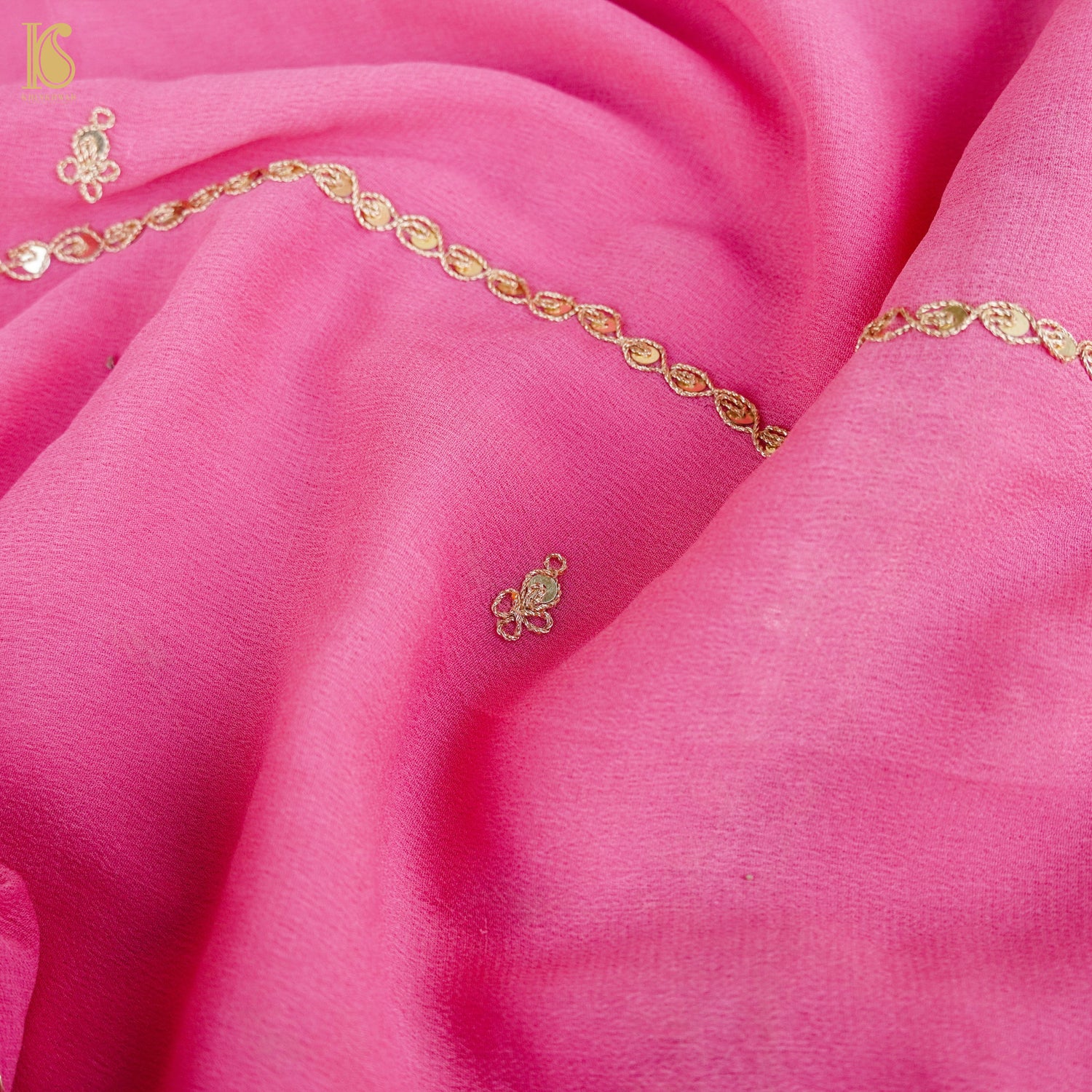 Tickle Me Pink Pure Georgette Embroidery Saree - Khinkhwab