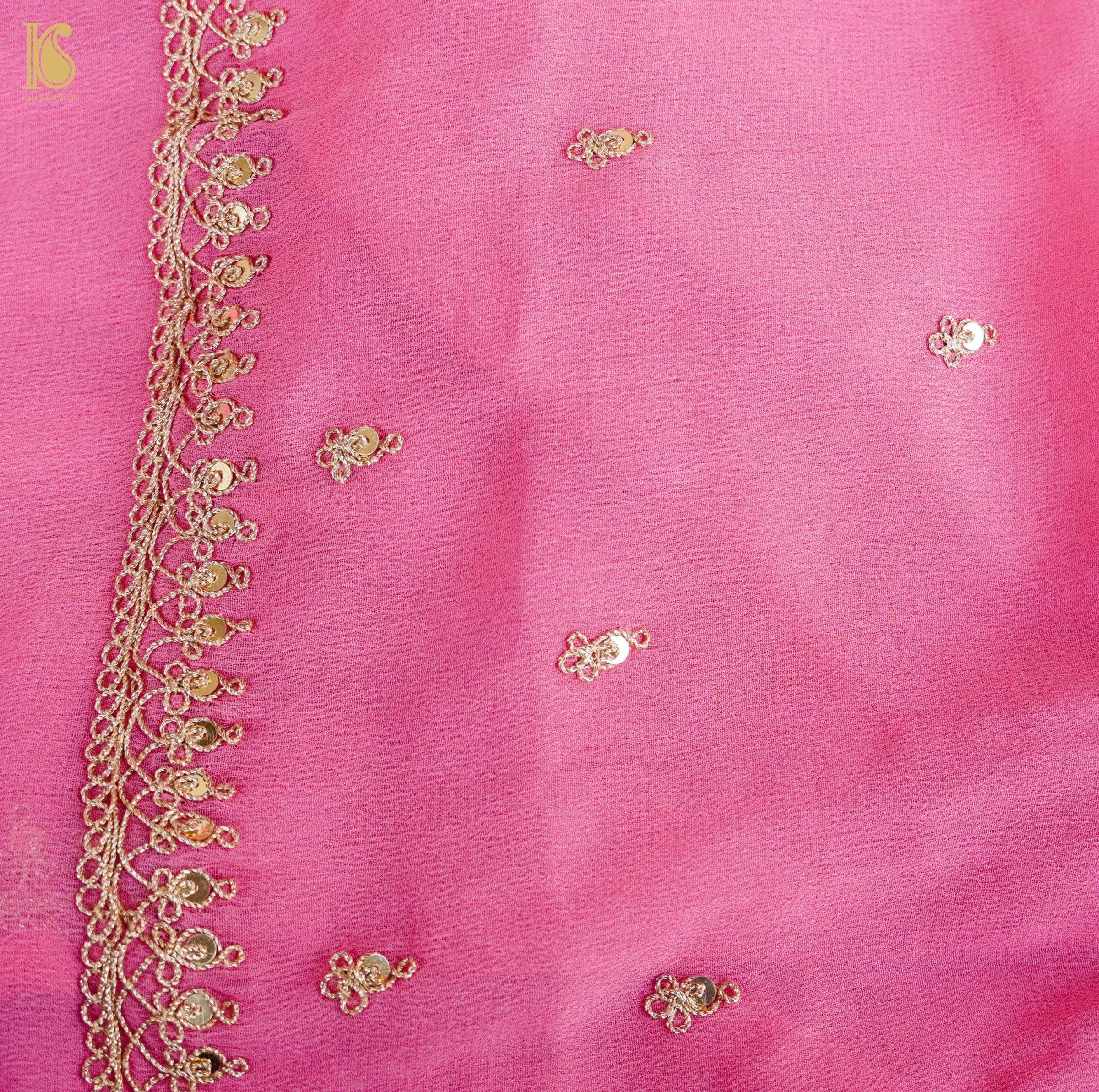 Tickle Me Pink Pure Georgette Embroidery Saree - Khinkhwab