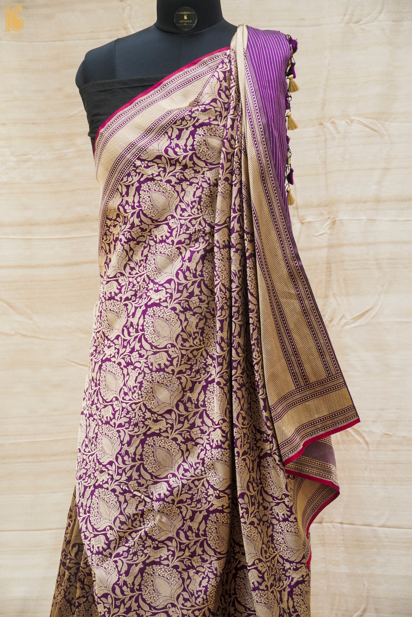 Purple Katan Silk Handloom Banarasi Shikargah Saree - Khinkhwab