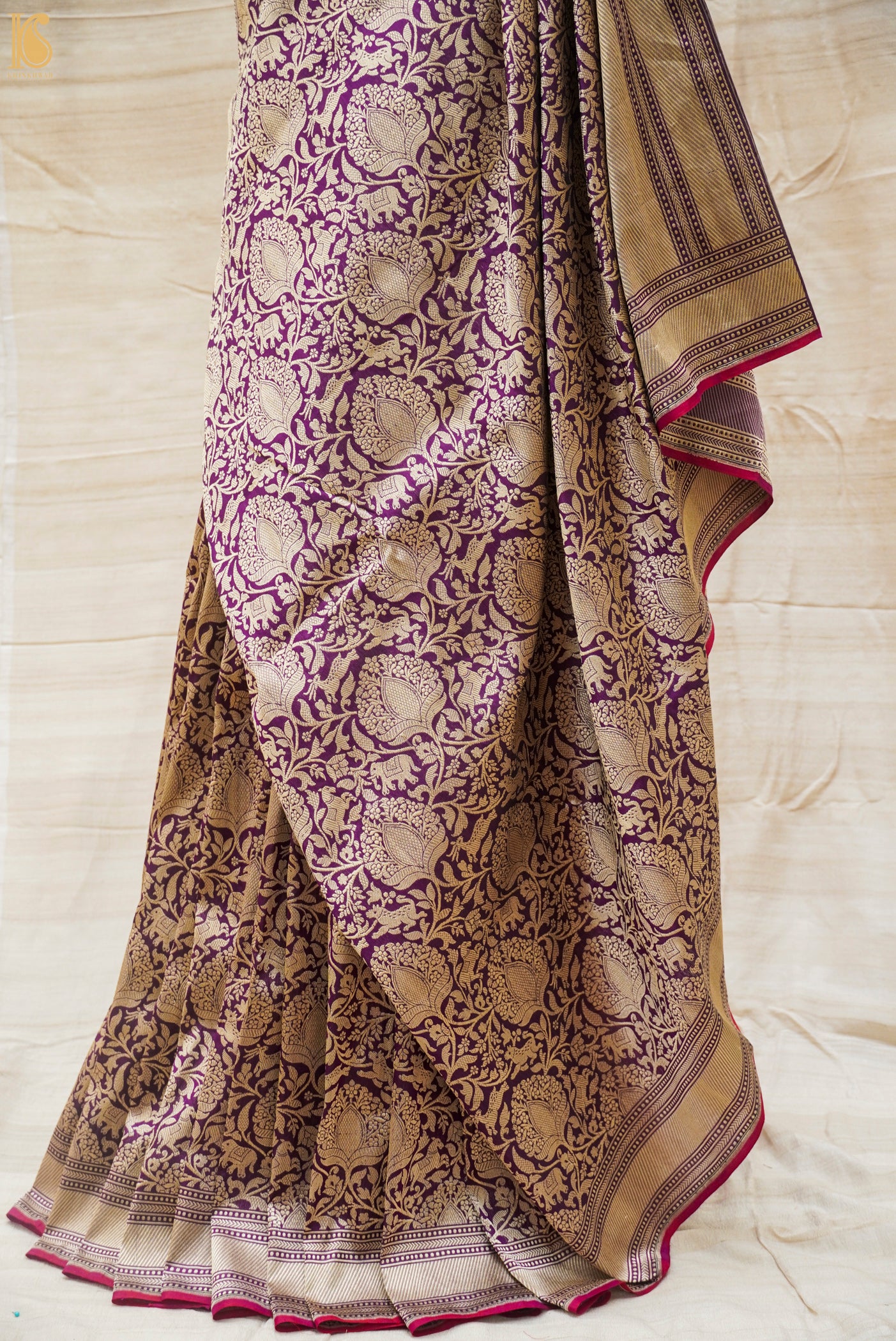 Purple Katan Silk Handloom Banarasi Shikargah Saree - Khinkhwab