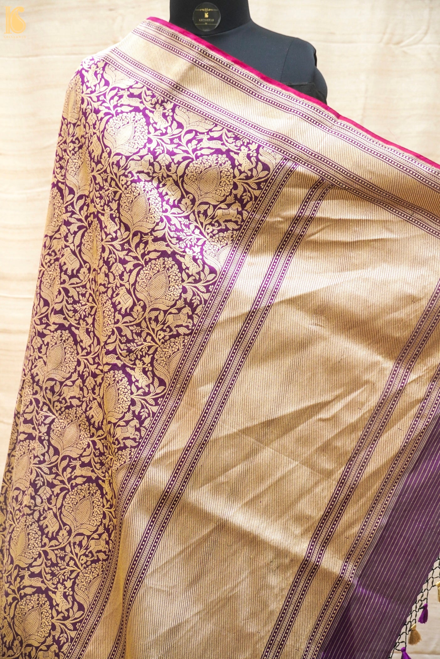 Purple Katan Silk Handloom Banarasi Shikargah Saree - Khinkhwab