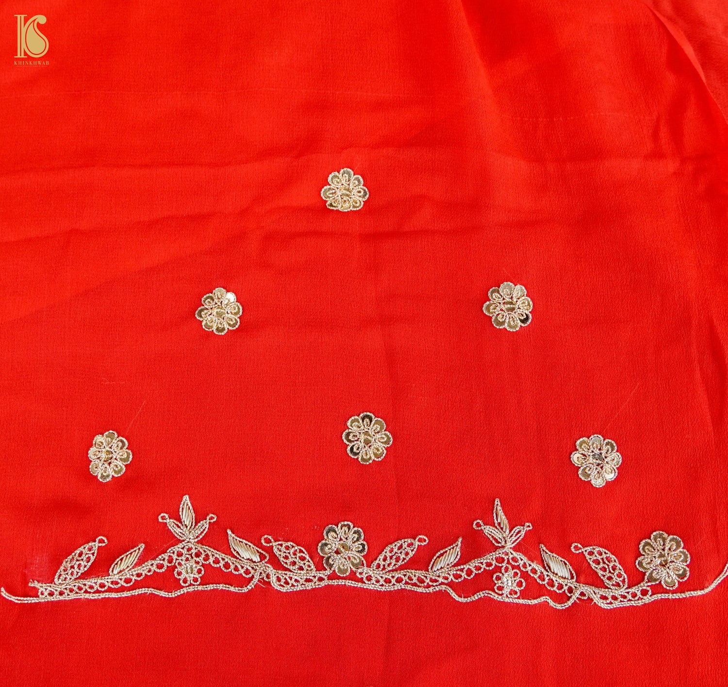 Red Pure Handloom Georgette Embroidery Saree - Khinkhwab