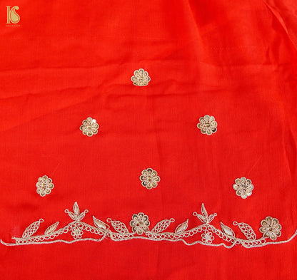 Red Pure Handloom Georgette Embroidery Saree - Khinkhwab