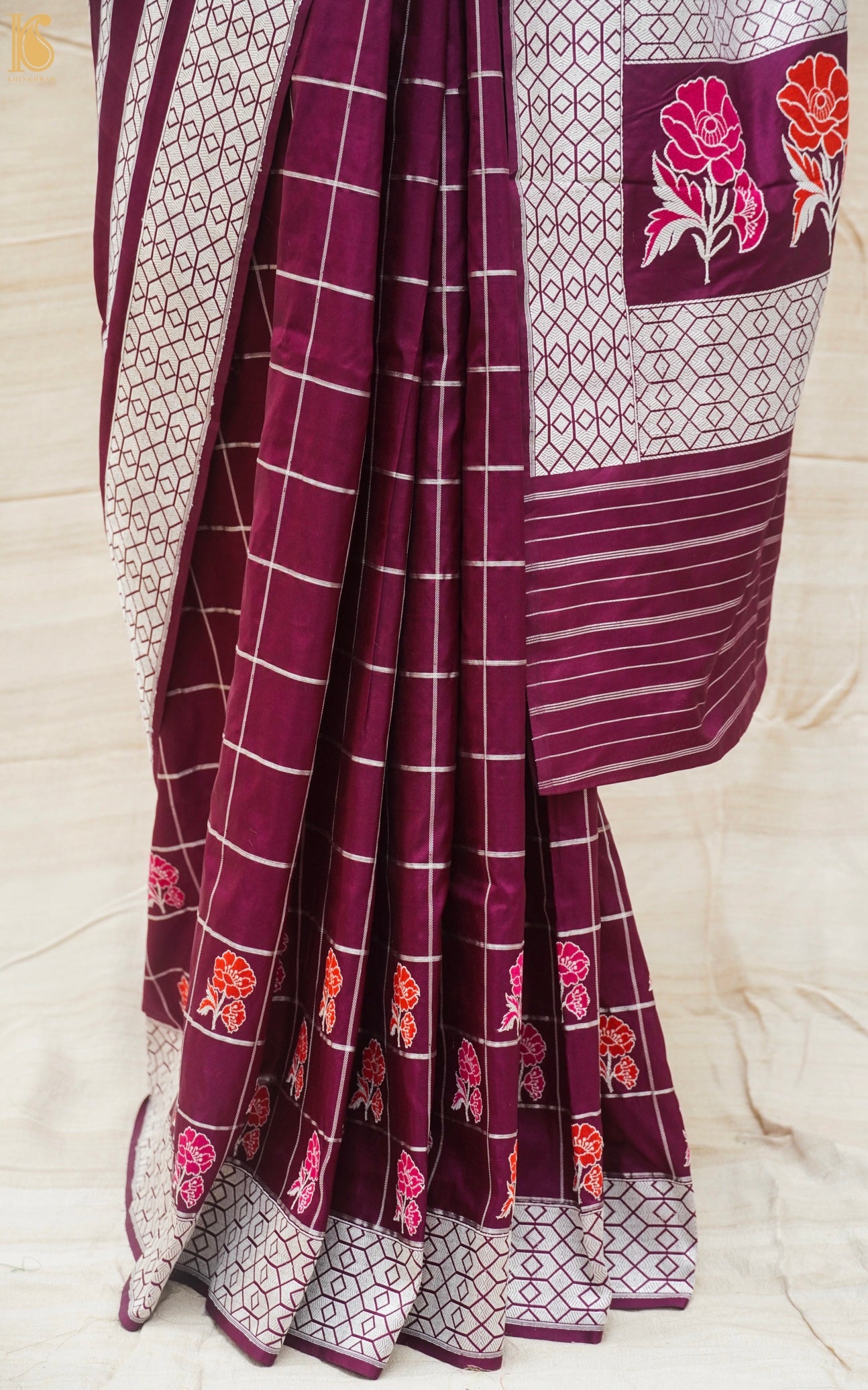 Pompadour Pure Katan Silk Handwoven Banarasi Kadwa Saree - Khinkhwab
