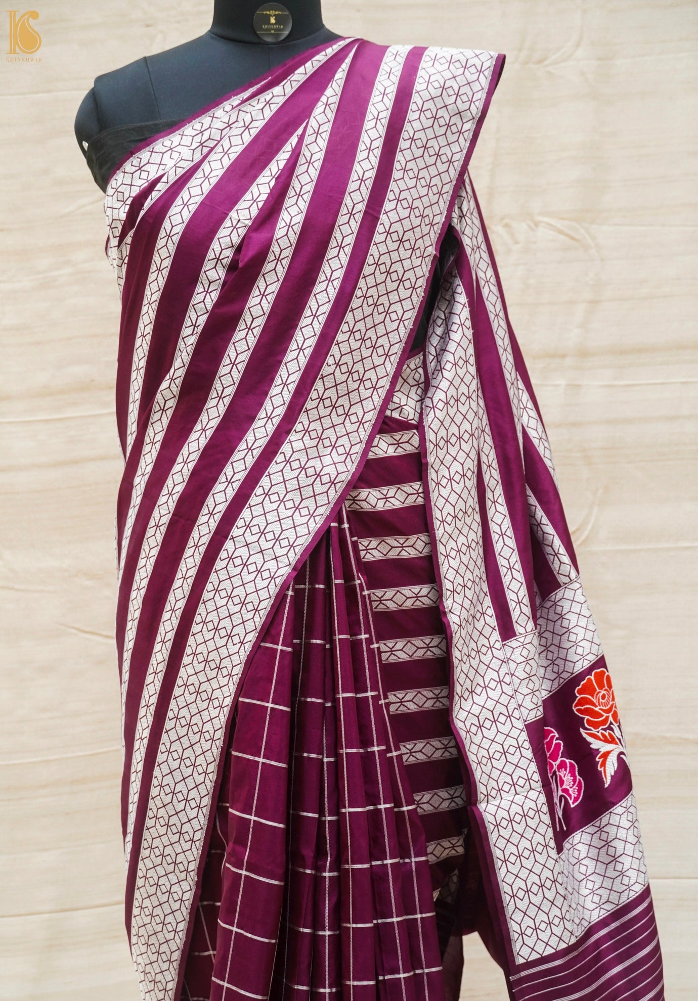 Pompadour Pure Katan Silk Handwoven Banarasi Kadwa Saree - Khinkhwab