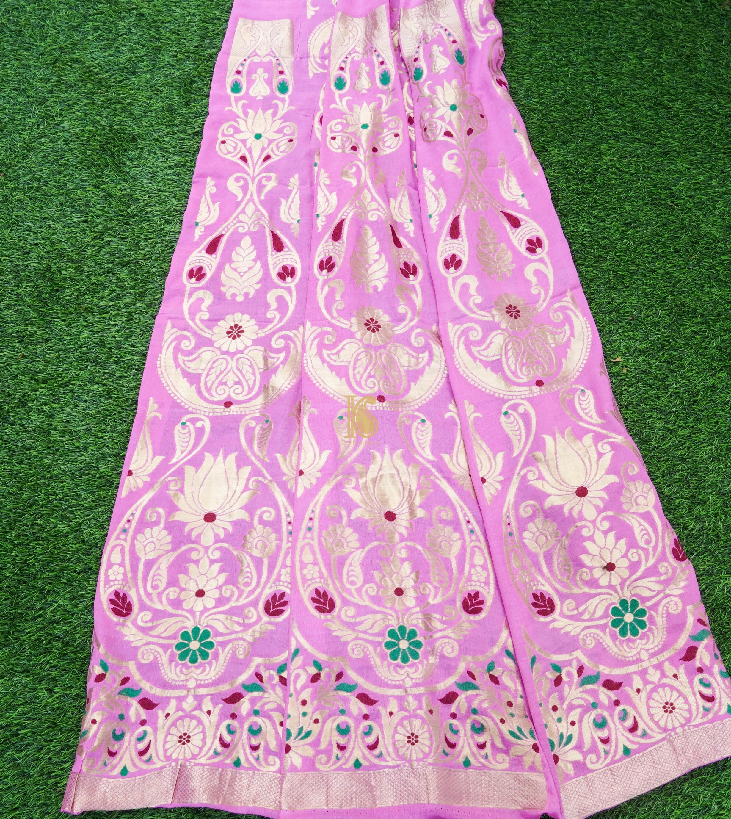 Handloom Pure Georgette Kalidar Banarasi Meenakari Lehenga - Khinkhwab