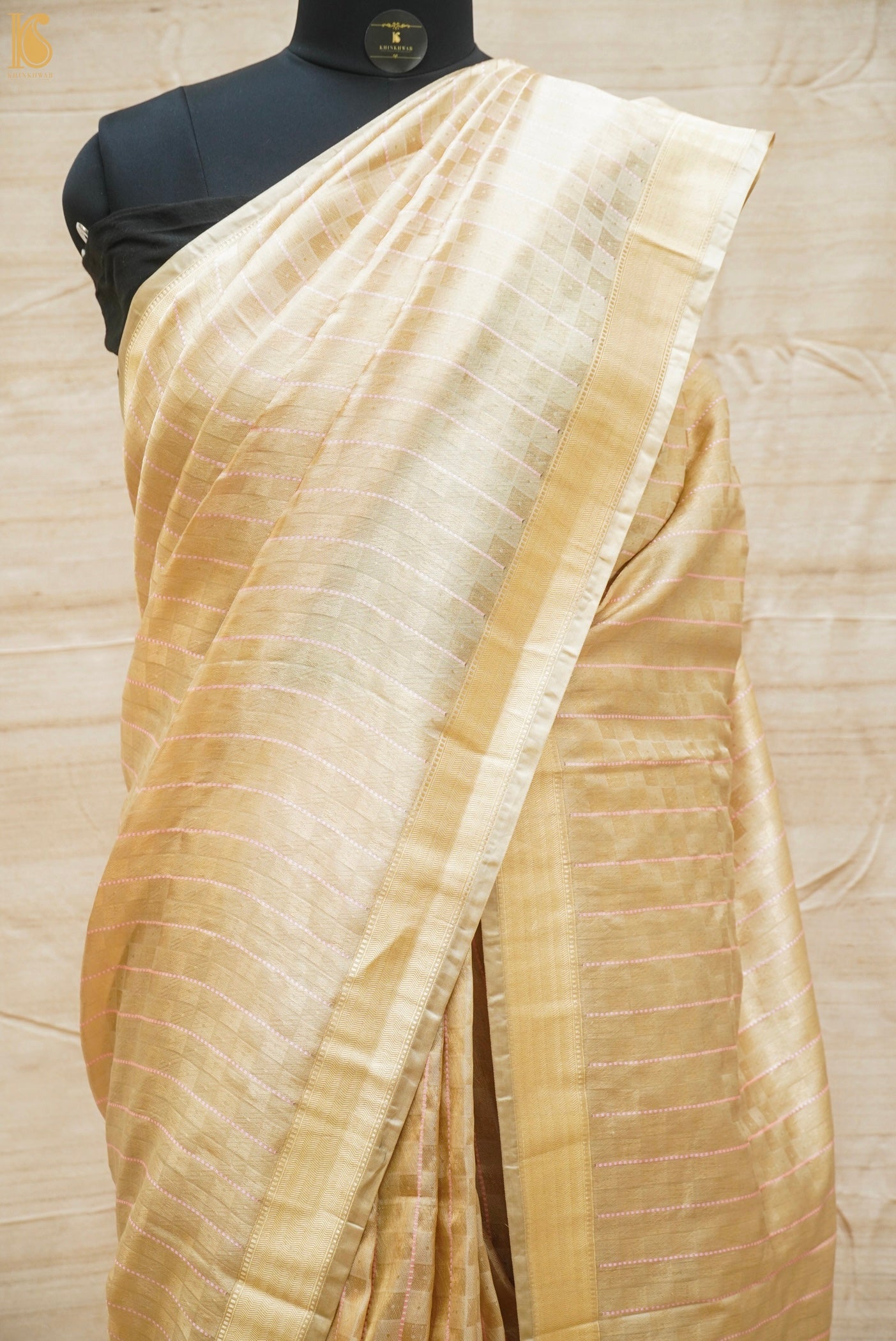Cotton Seed Beige Handloom Pure Katan Silk Banarasi Kadwa Saree - Khinkhwab