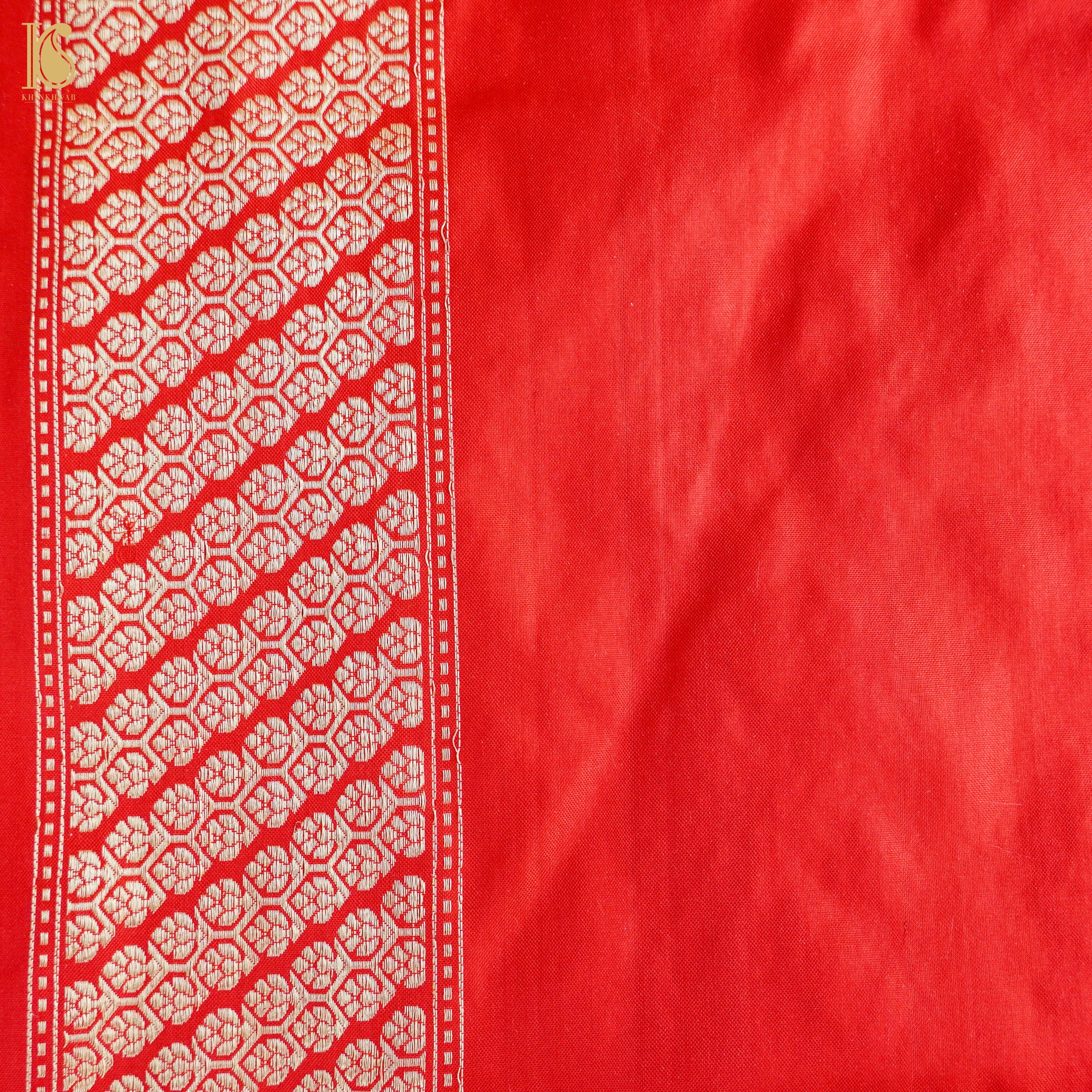 Venetian Red Handloom Katan Silk Banarasi Shikargah Check Kadwa Ektara Saree - Khinkhwab