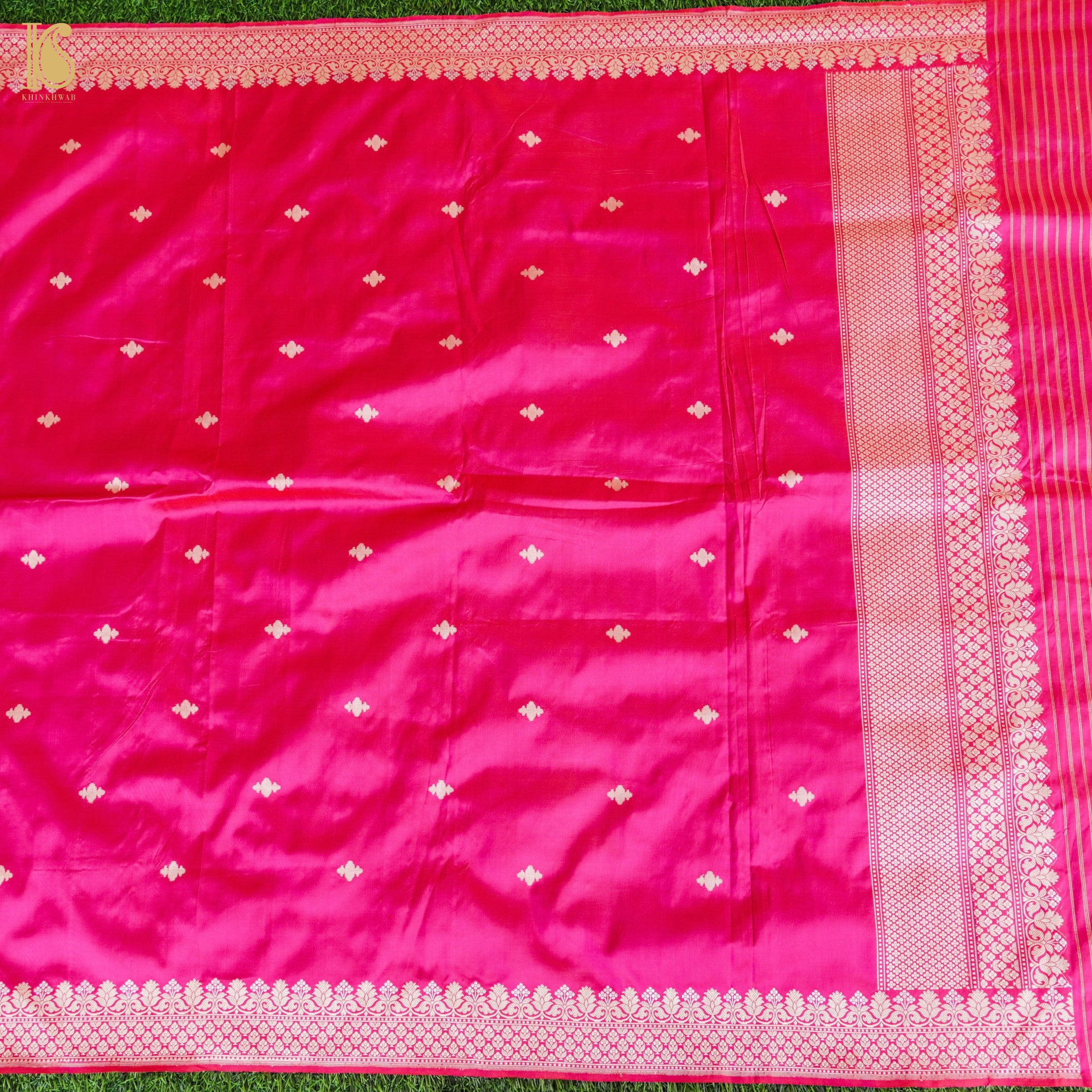 Pink & Red Handwoven Katan Silk Banarasi Suit Set - Khinkhwab