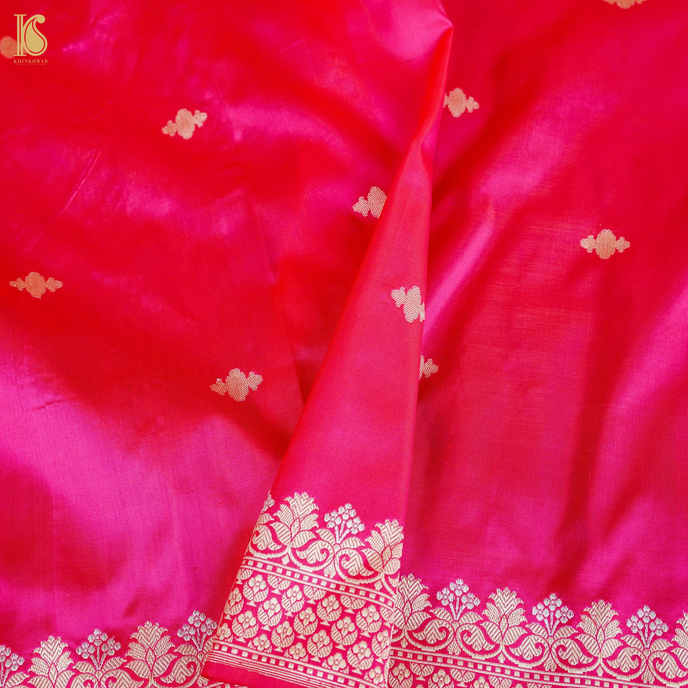 Pink & Red Handwoven Katan Silk Banarasi Suit Set - Khinkhwab