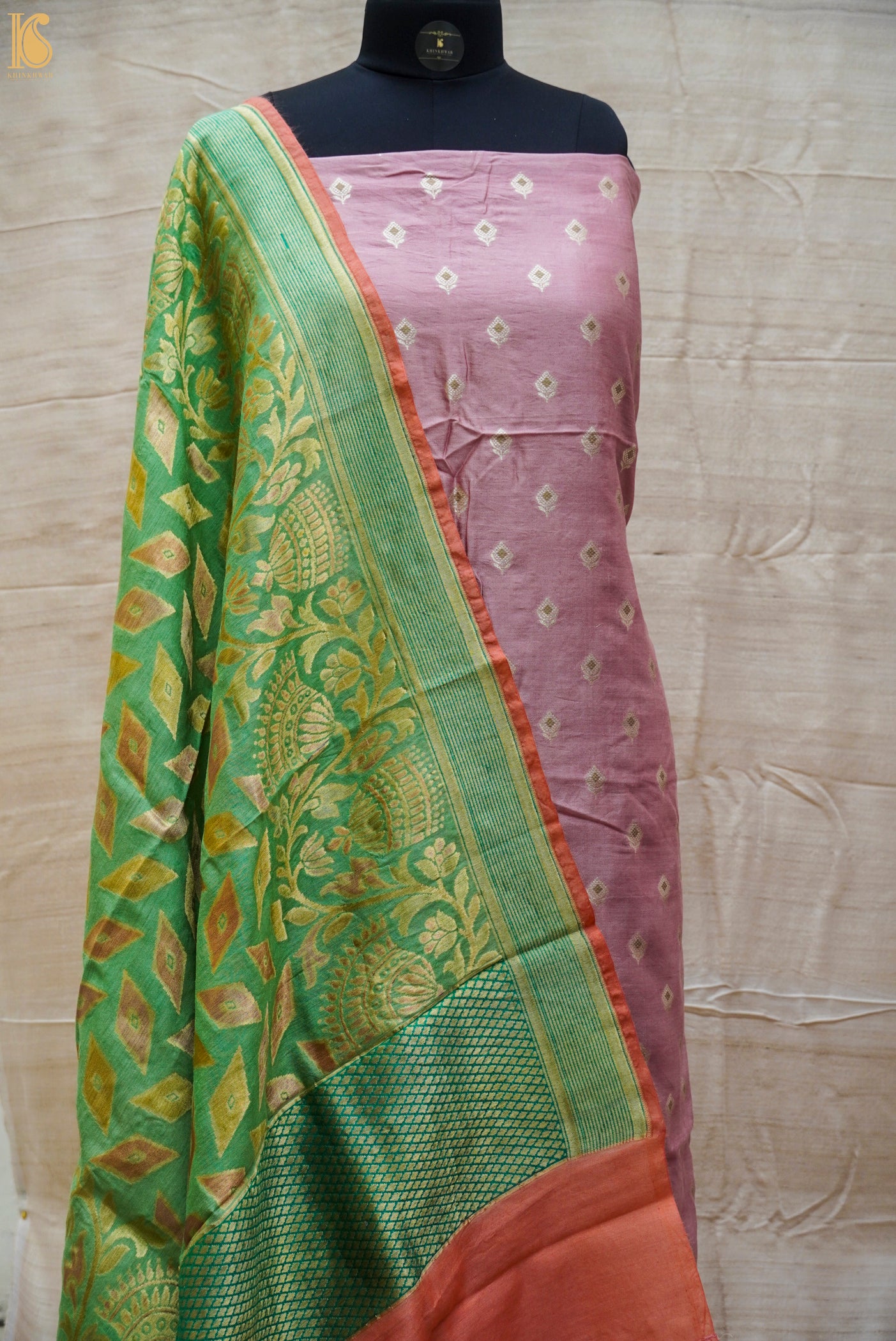 Melanie Purple Pure Silk by Spun Silk Handloom Banarasi Suit Set with Dupatta - Khinkhwab