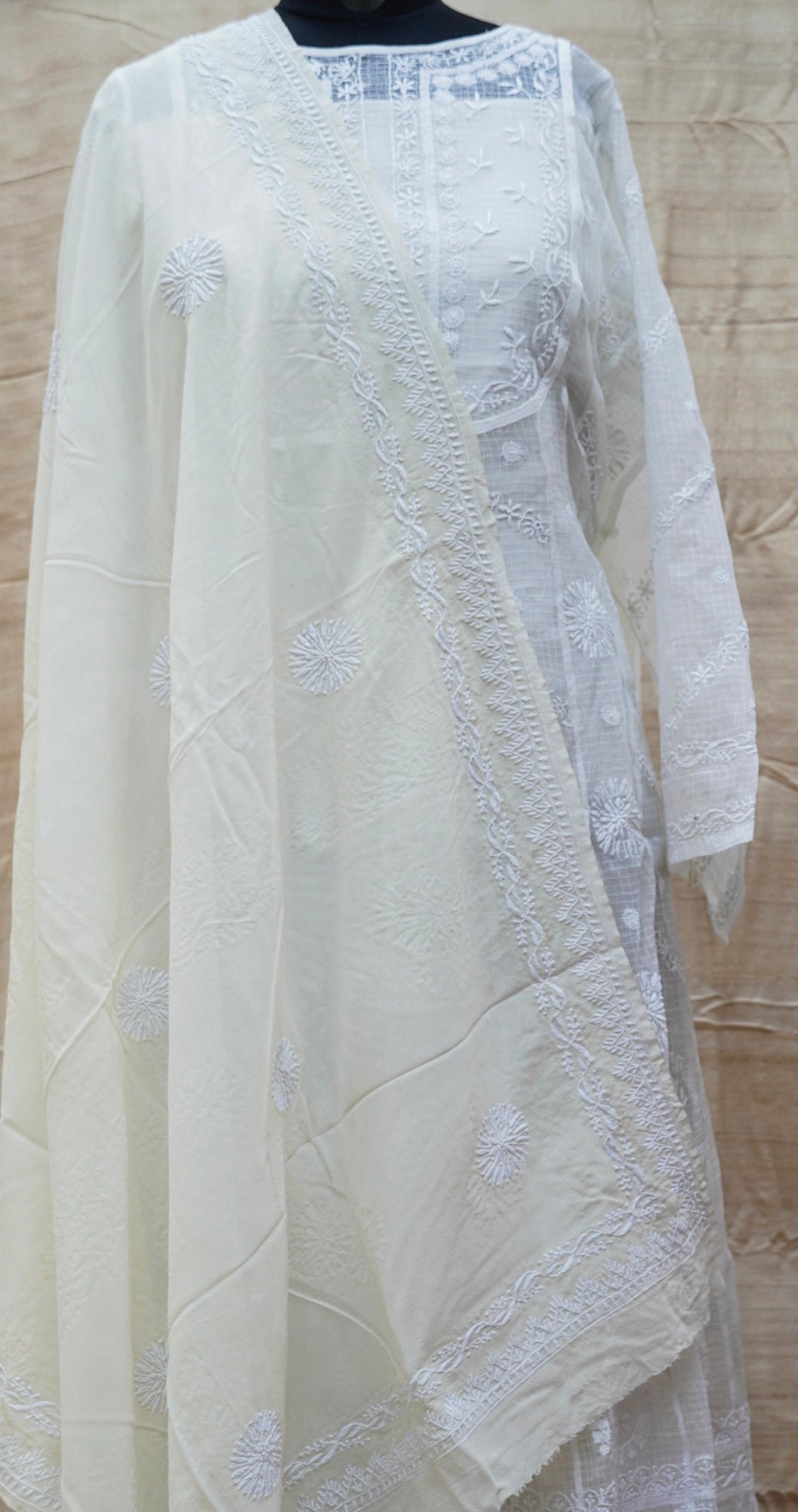 Snow Drift Chikankari Pure Kota Silk & Georgette Anarkali Set - Khinkhwab