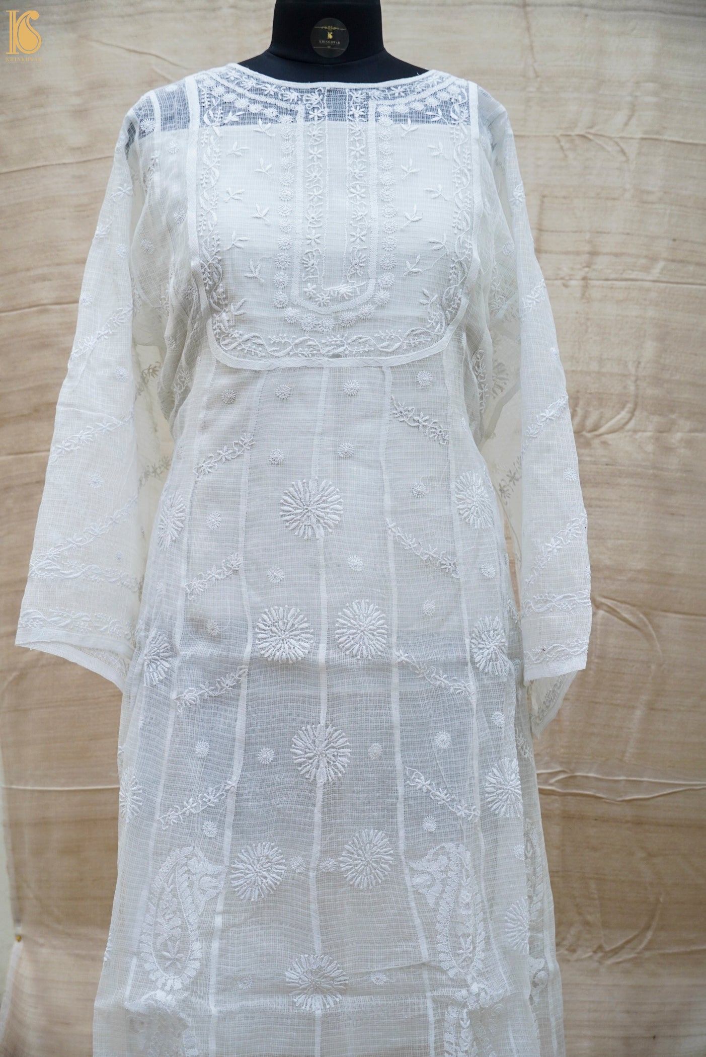 Snow Drift Chikankari Pure Kota Silk & Georgette Anarkali Set - Khinkhwab