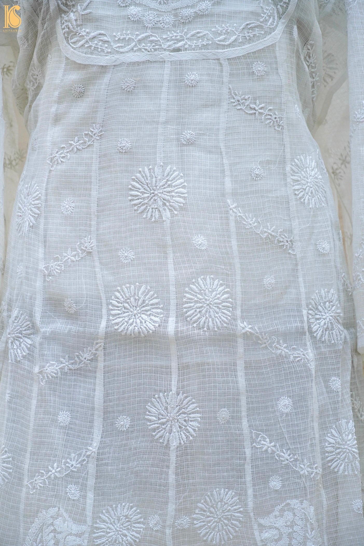 Snow Drift Chikankari Pure Kota Silk & Georgette Anarkali Set - Khinkhwab