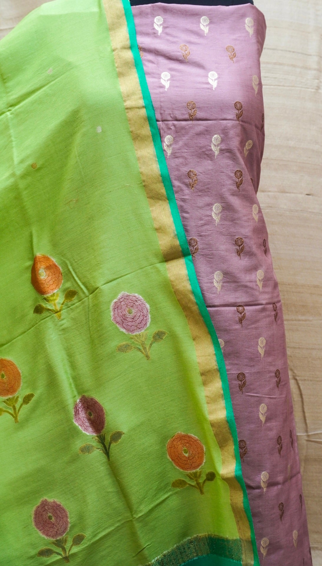 Lilac Pure Silk by Spun Silk Handloom Banarasi Suit Set with Dupatta - Khinkhwab