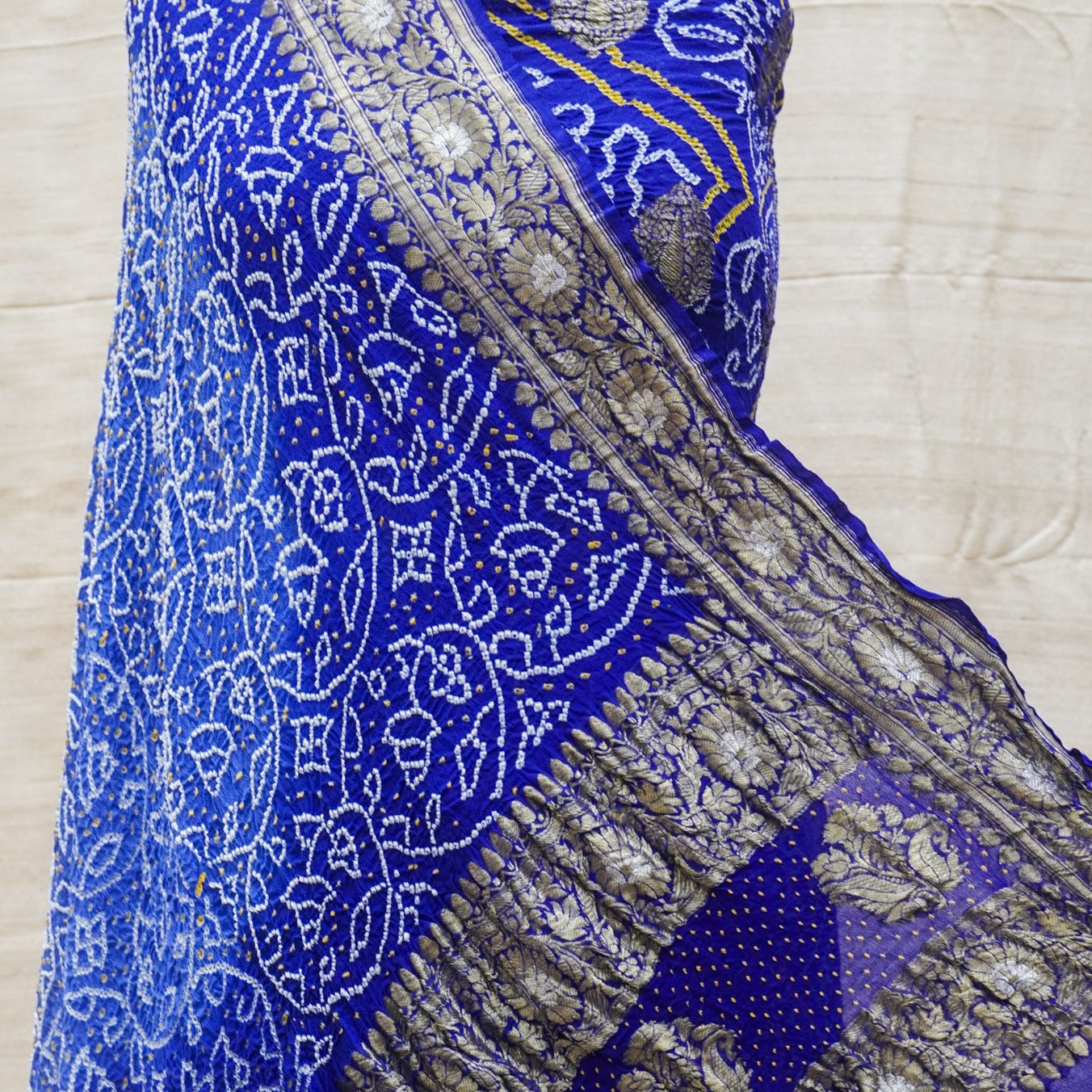 Persian Blue Georgette Handloom Banarasi Bandhani Suit Fabric - Khinkhwab