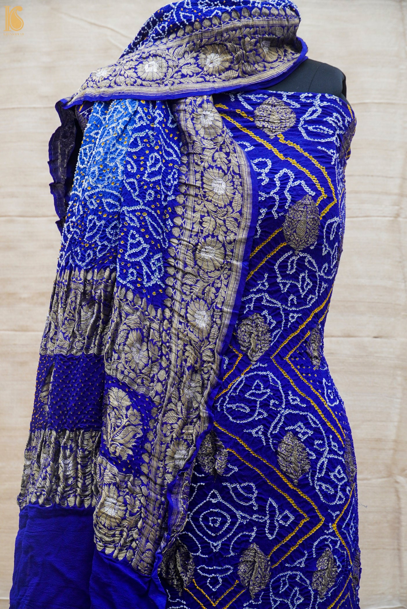 Persian Blue Georgette Handloom Banarasi Bandhani Suit Fabric - Khinkhwab
