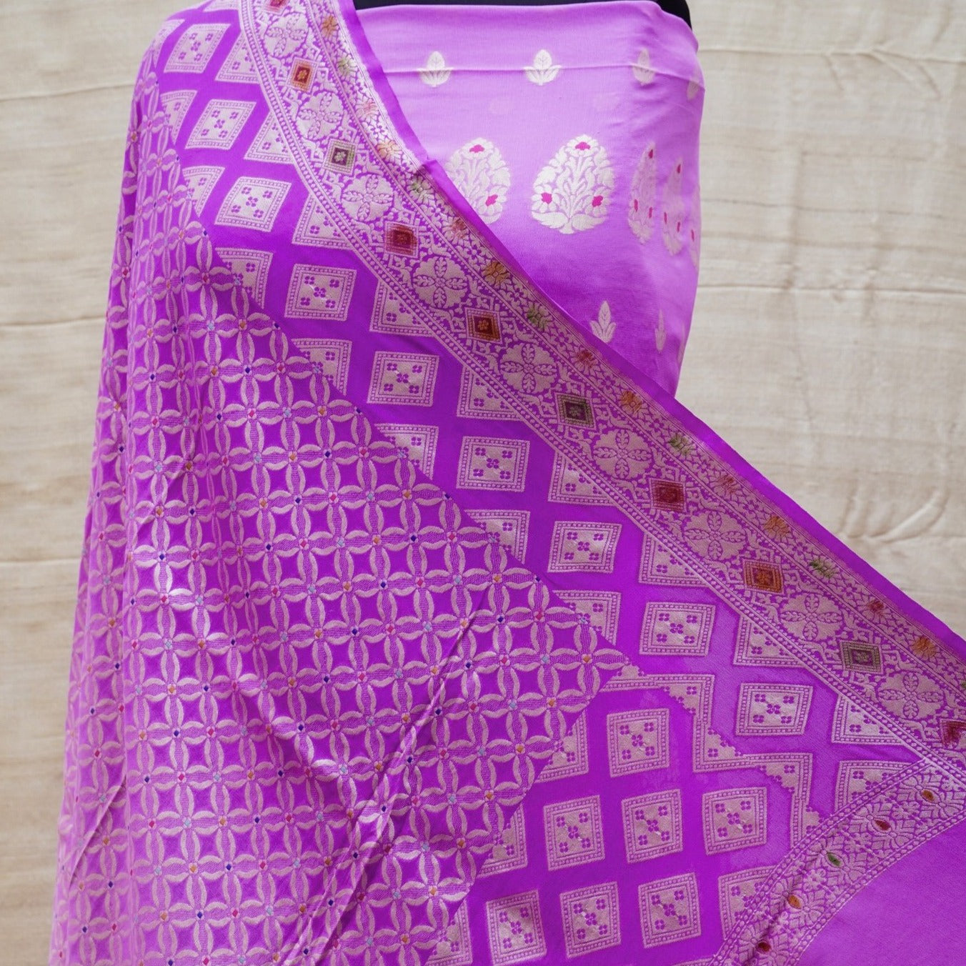 Orchid Purple Pure Georgette Handwoven Banarasi Suit Set - Khinkhwab