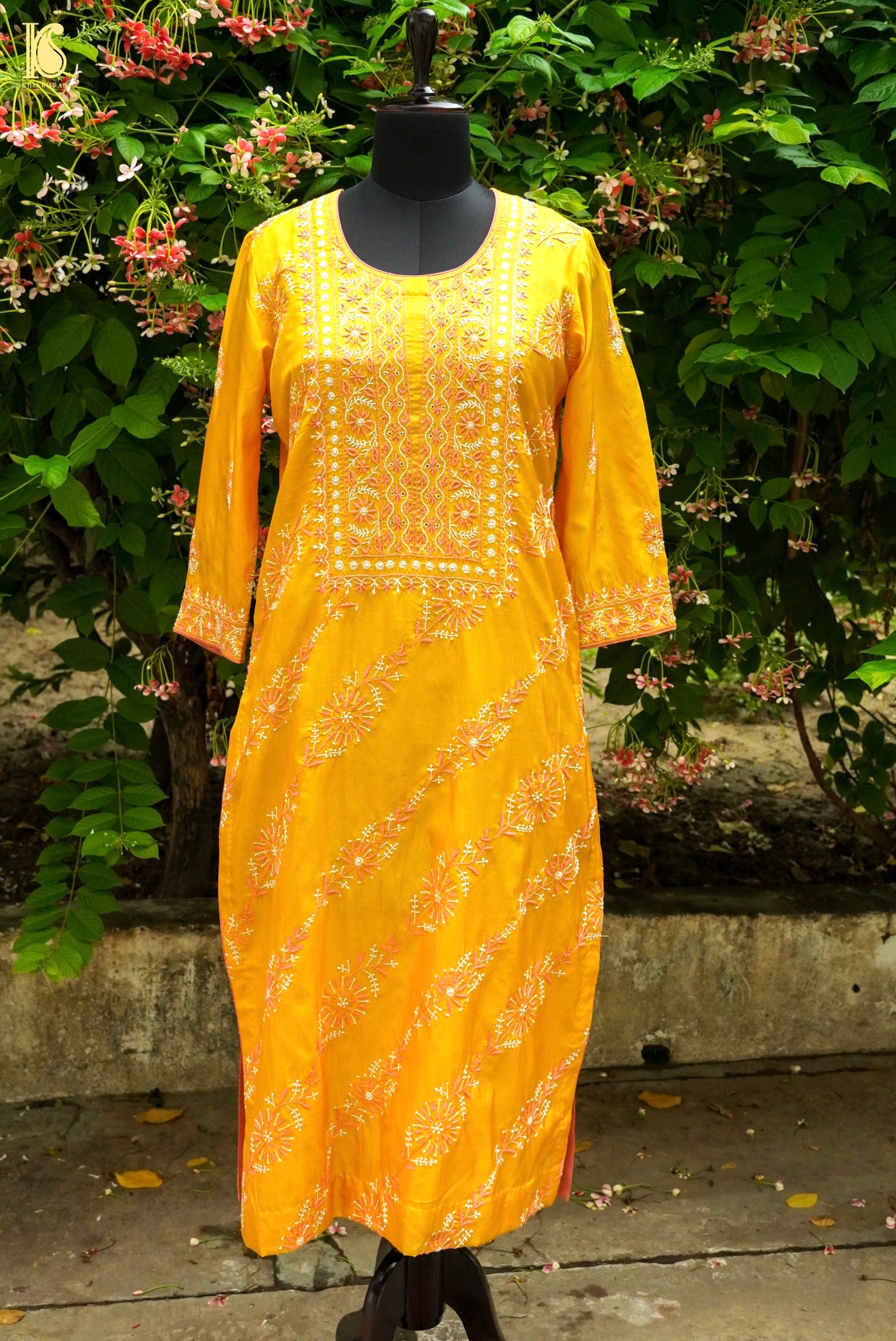 Pure Katan Silk Handwoven Chikankari Stitched Kurta - Khinkhwab