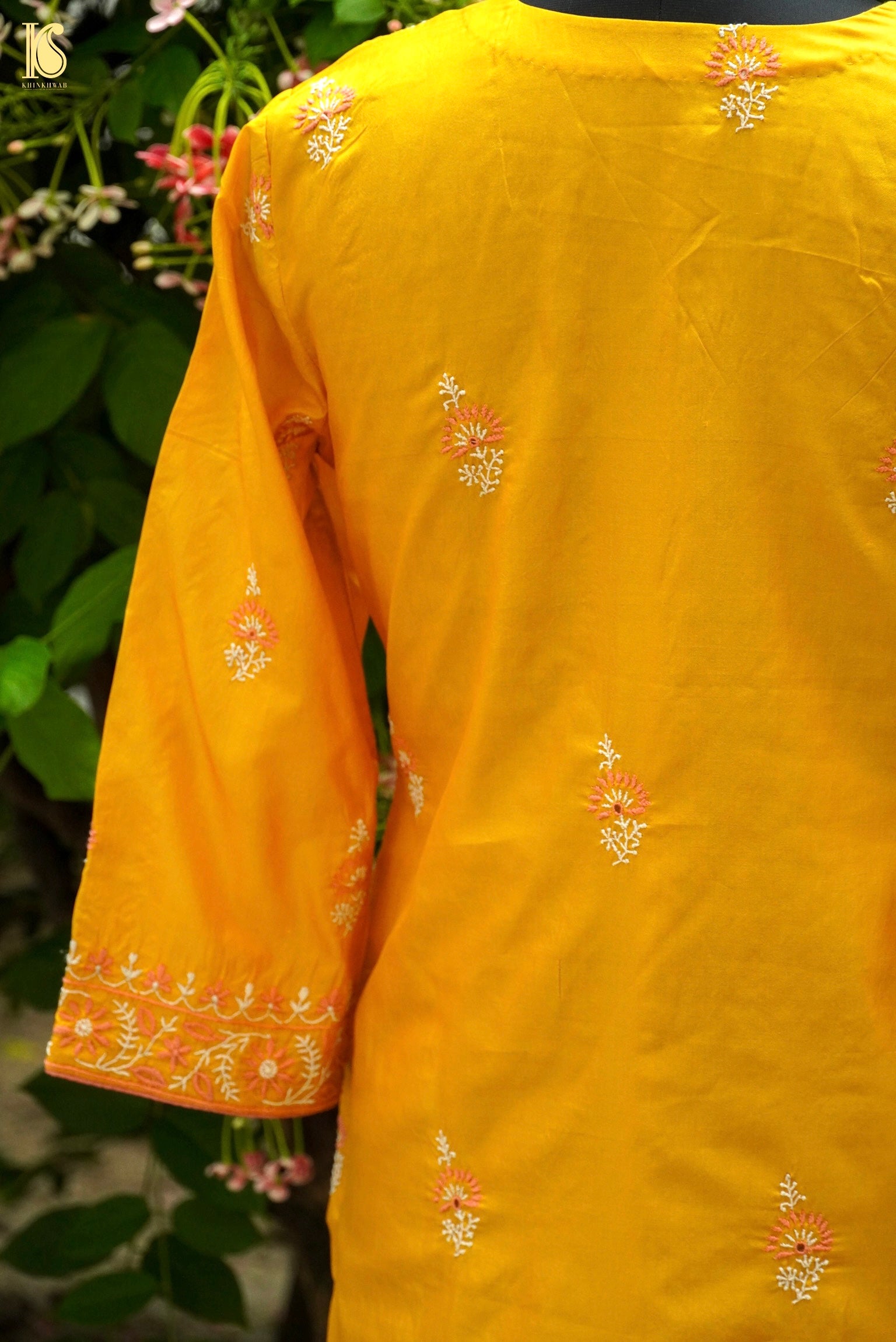Pure Katan Silk Handwoven Chikankari Stitched Kurta - Khinkhwab
