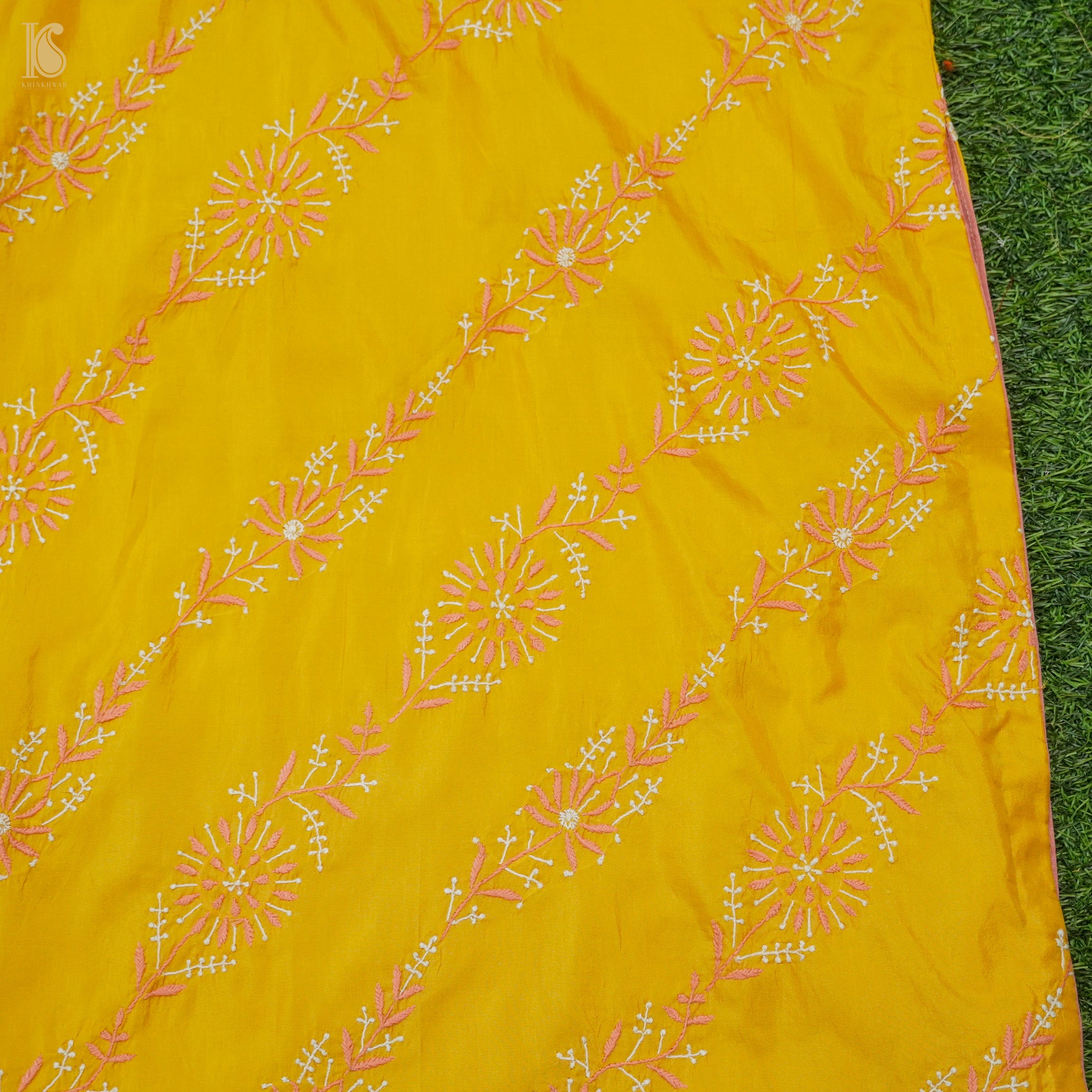 Pure Katan Silk Handwoven Chikankari Stitched Kurta - Khinkhwab