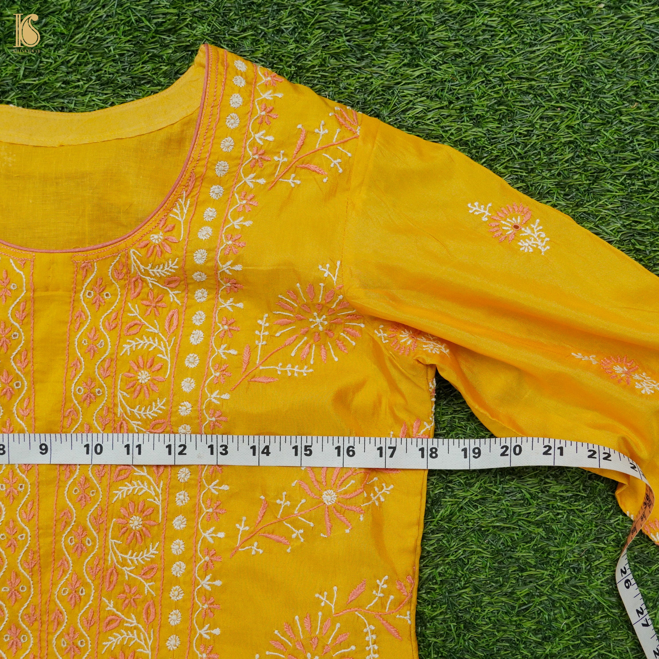 Pure Katan Silk Handwoven Chikankari Stitched Kurta - Khinkhwab