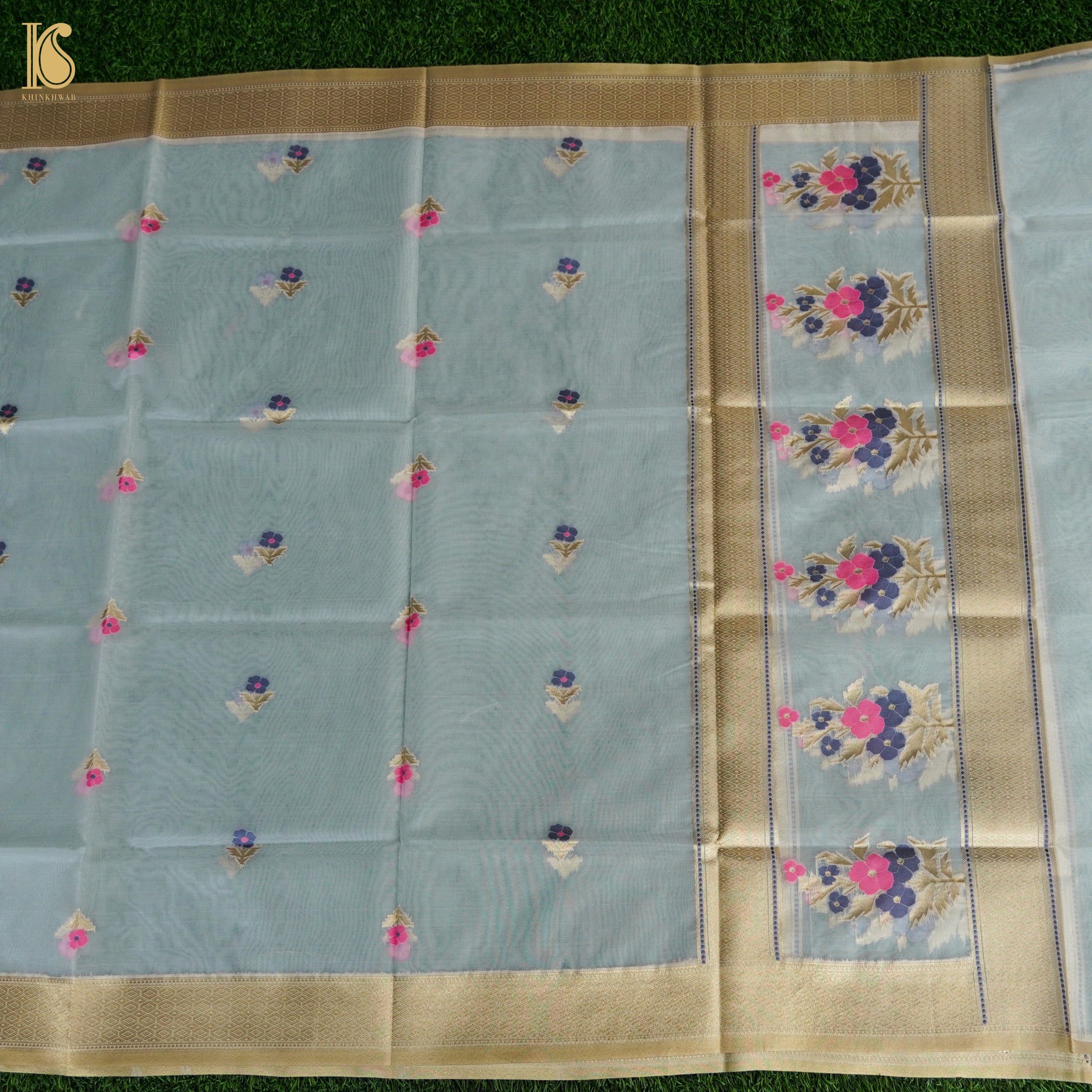 White Cotton Silk Meenakari Banarasi Suit Set - Khinkhwab