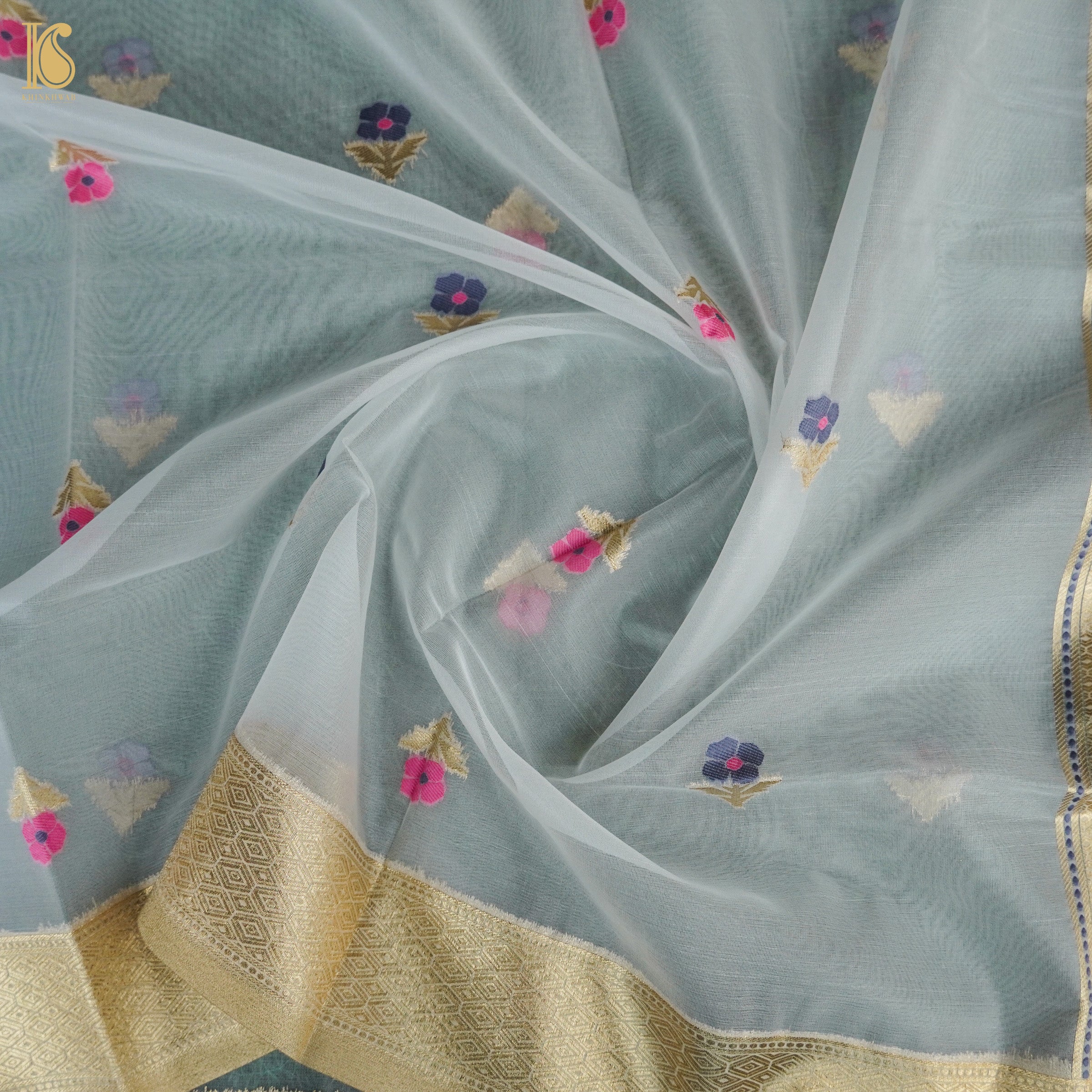 White Cotton Silk Meenakari Banarasi Suit Set - Khinkhwab