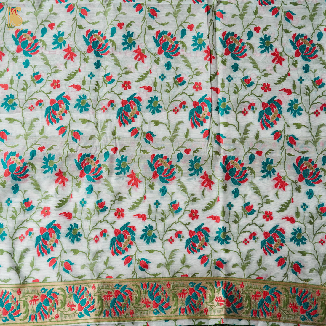 White Cotton Silk Meenakari Banarasi Suit Set - Khinkhwab