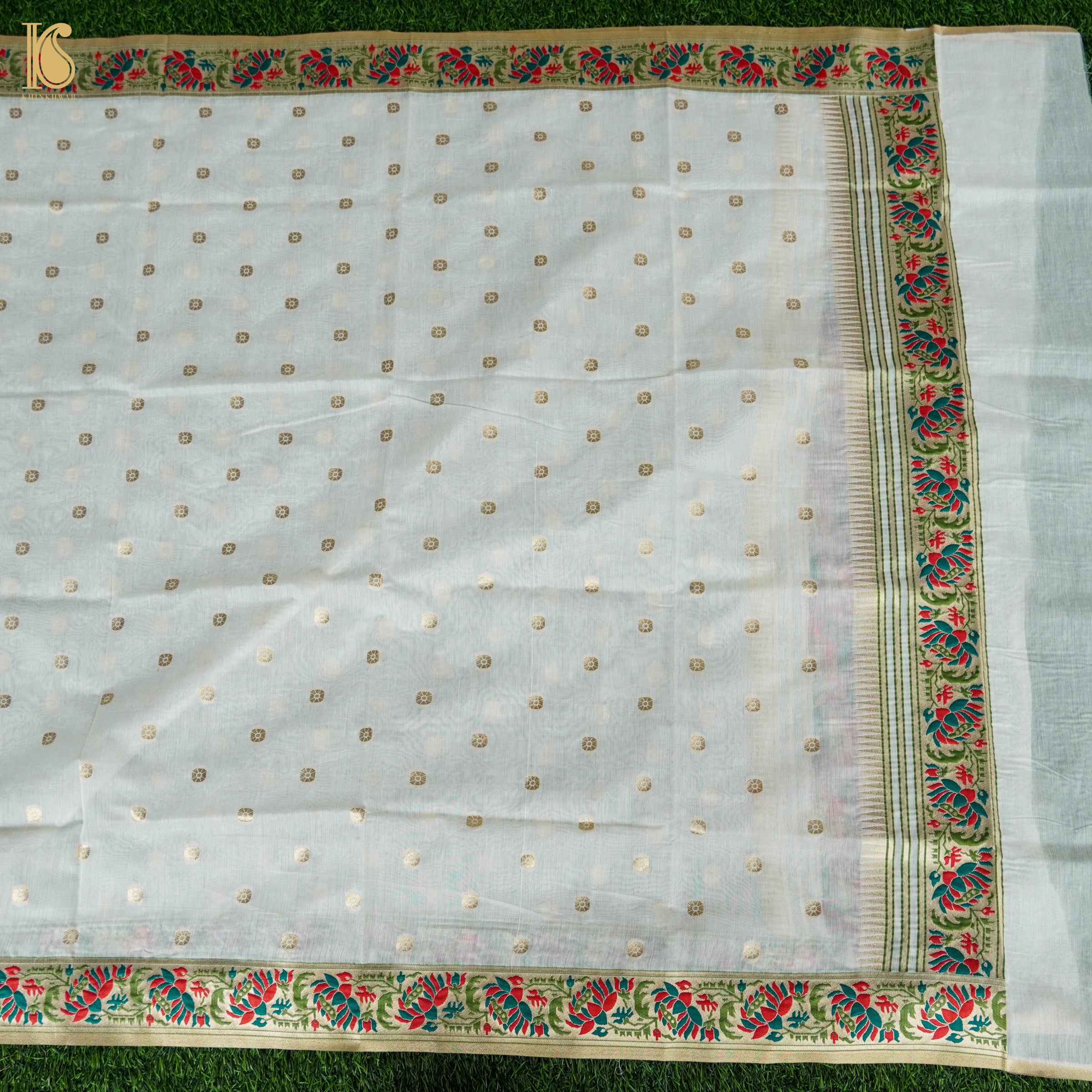 White Cotton Silk Meenakari Banarasi Suit Set - Khinkhwab