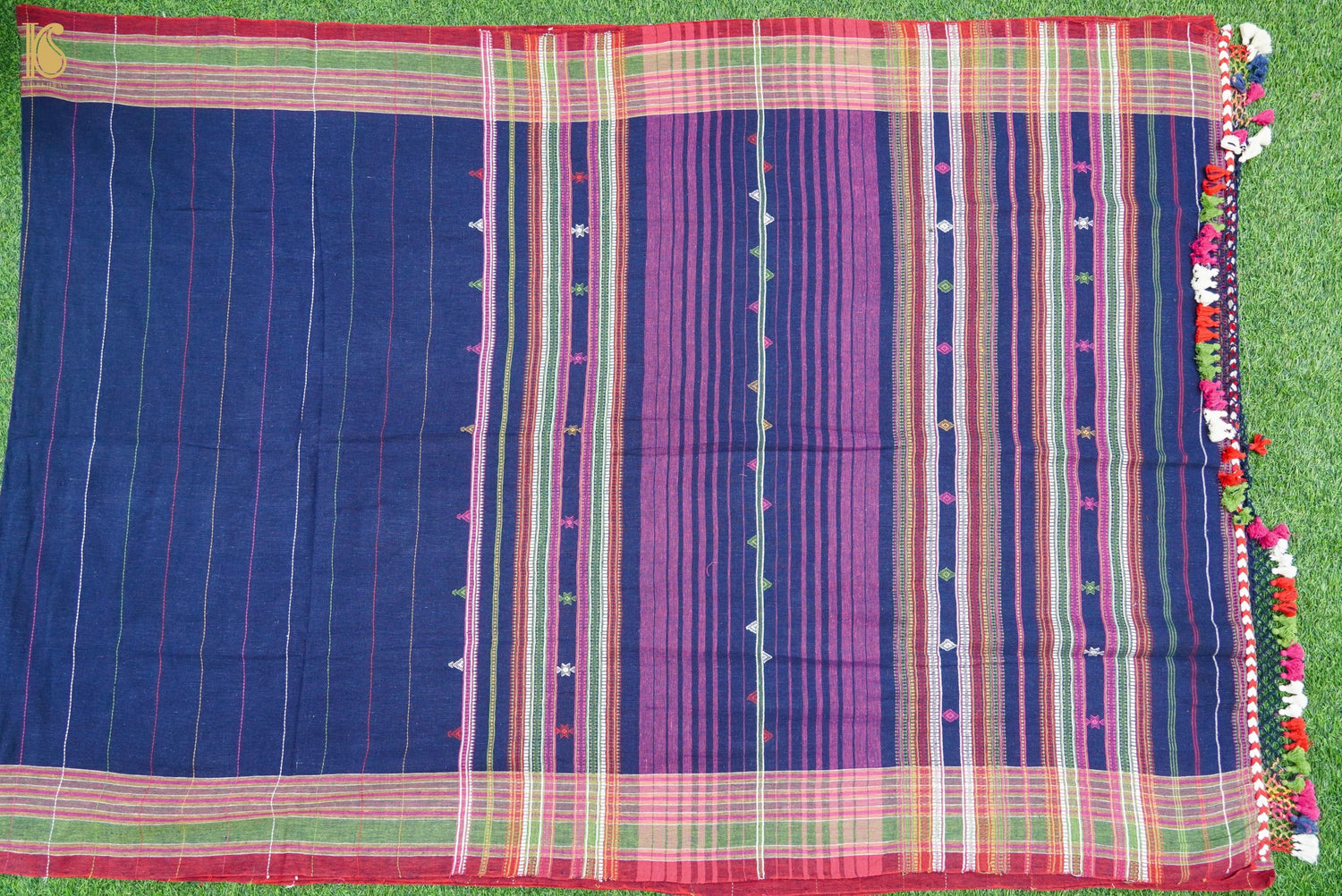 Lucky Point Blue Pure Kala Cotton Handwoven Bhujodi Saree - Khinkhwab