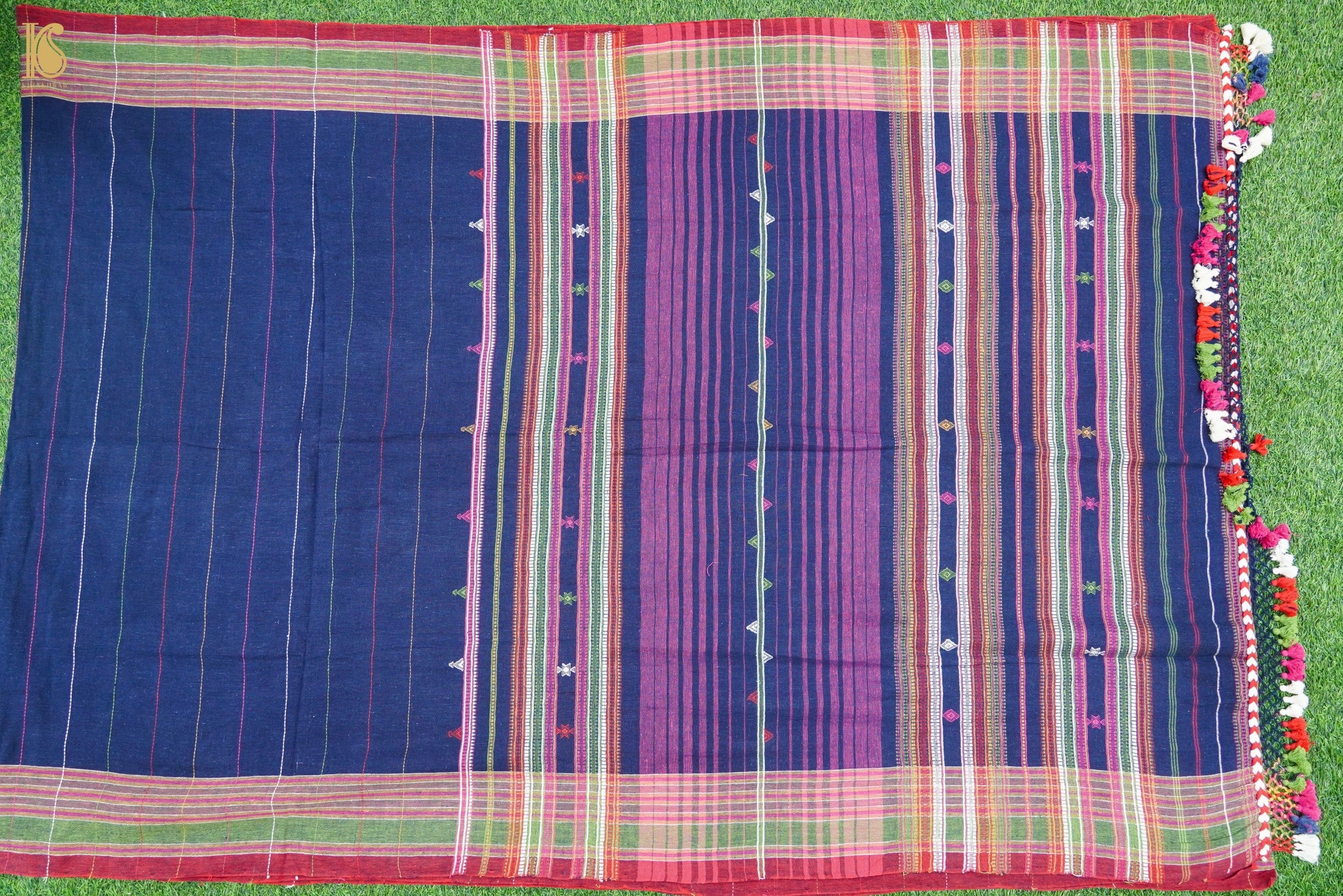 Lucky Point Blue Pure Kala Cotton Handwoven Bhujodi Saree - Khinkhwab