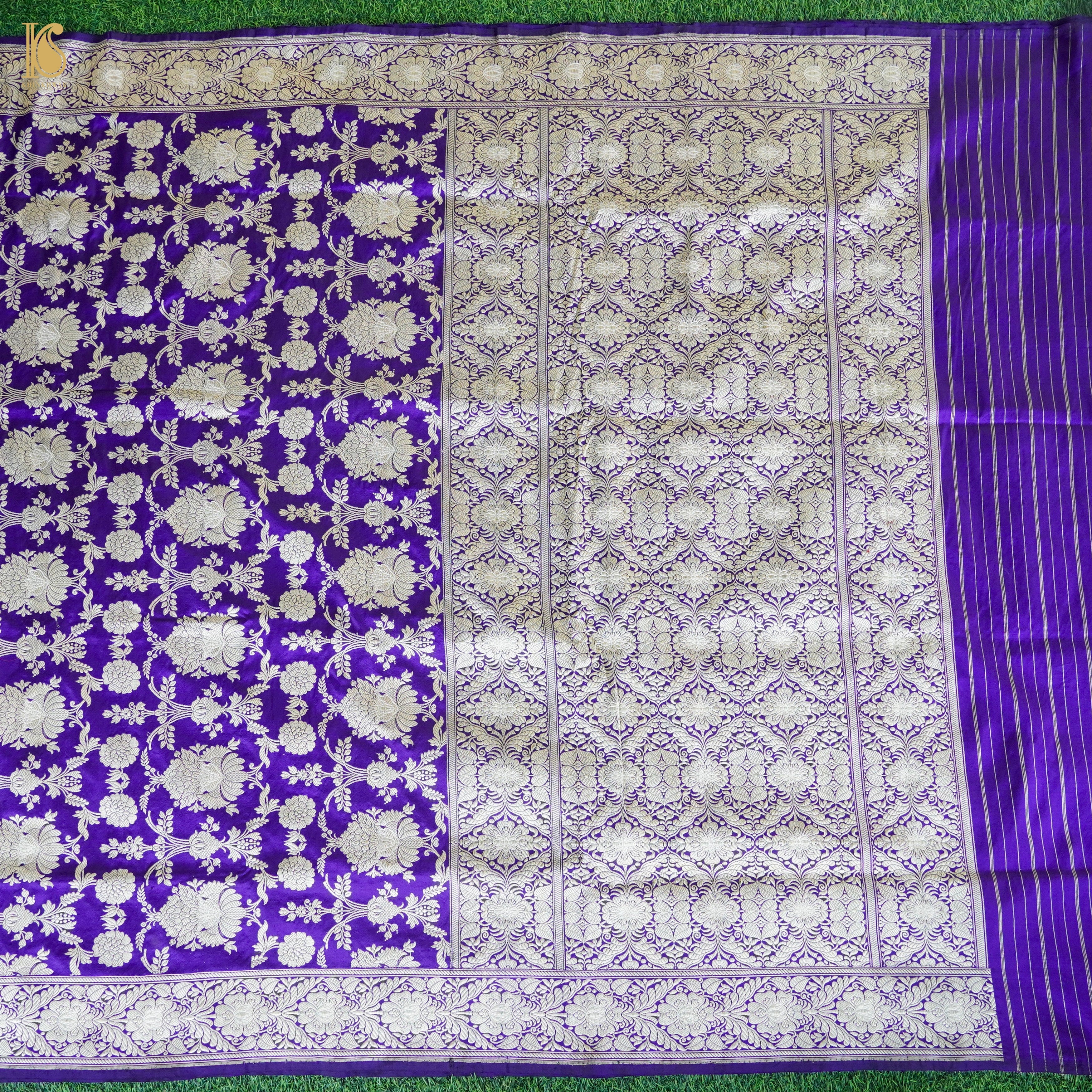 Persian Indigo Handwoven Pure Katan Silk Banarasi Mughal Boota Saree - Khinkhwab