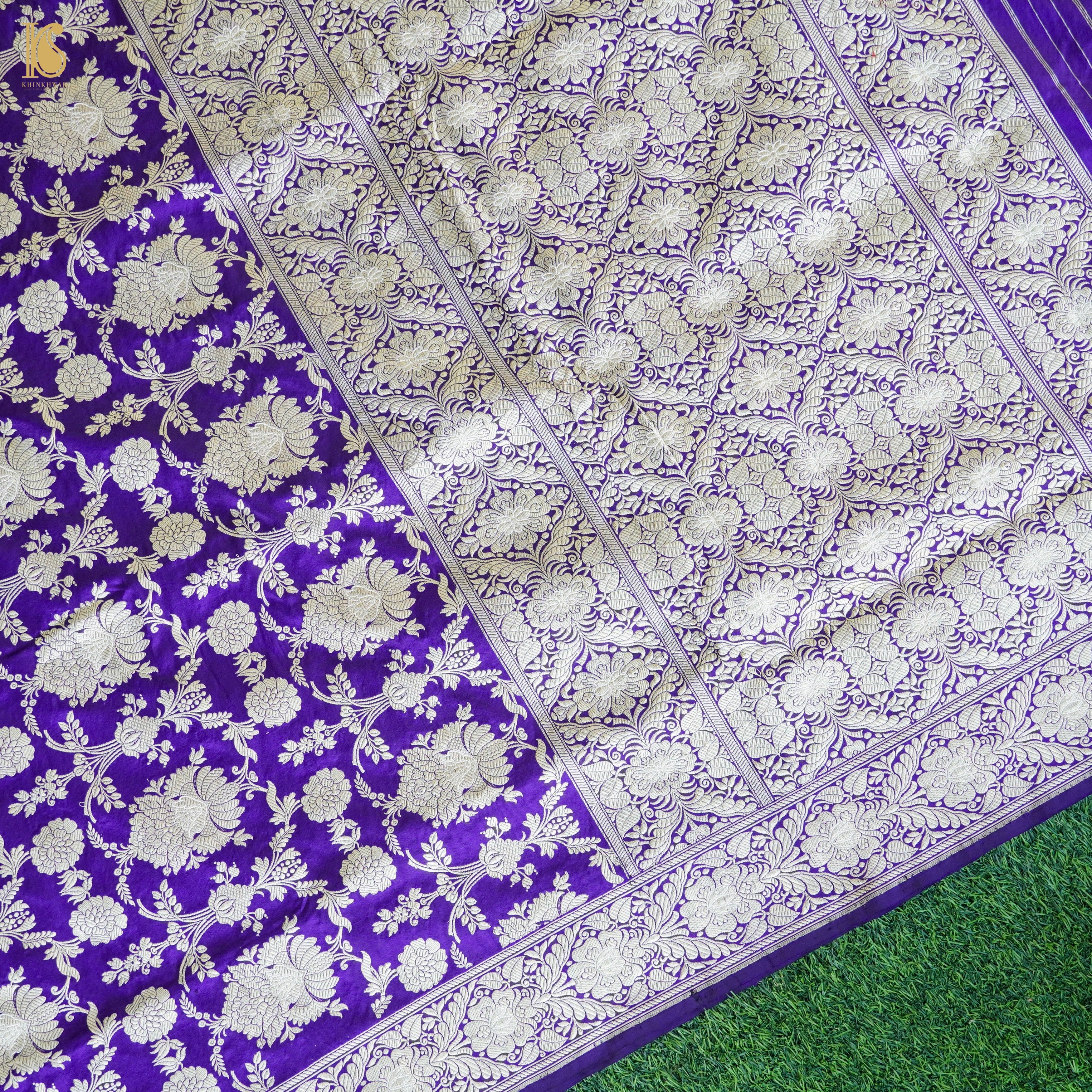Persian Indigo Handwoven Pure Katan Silk Banarasi Mughal Boota Saree - Khinkhwab
