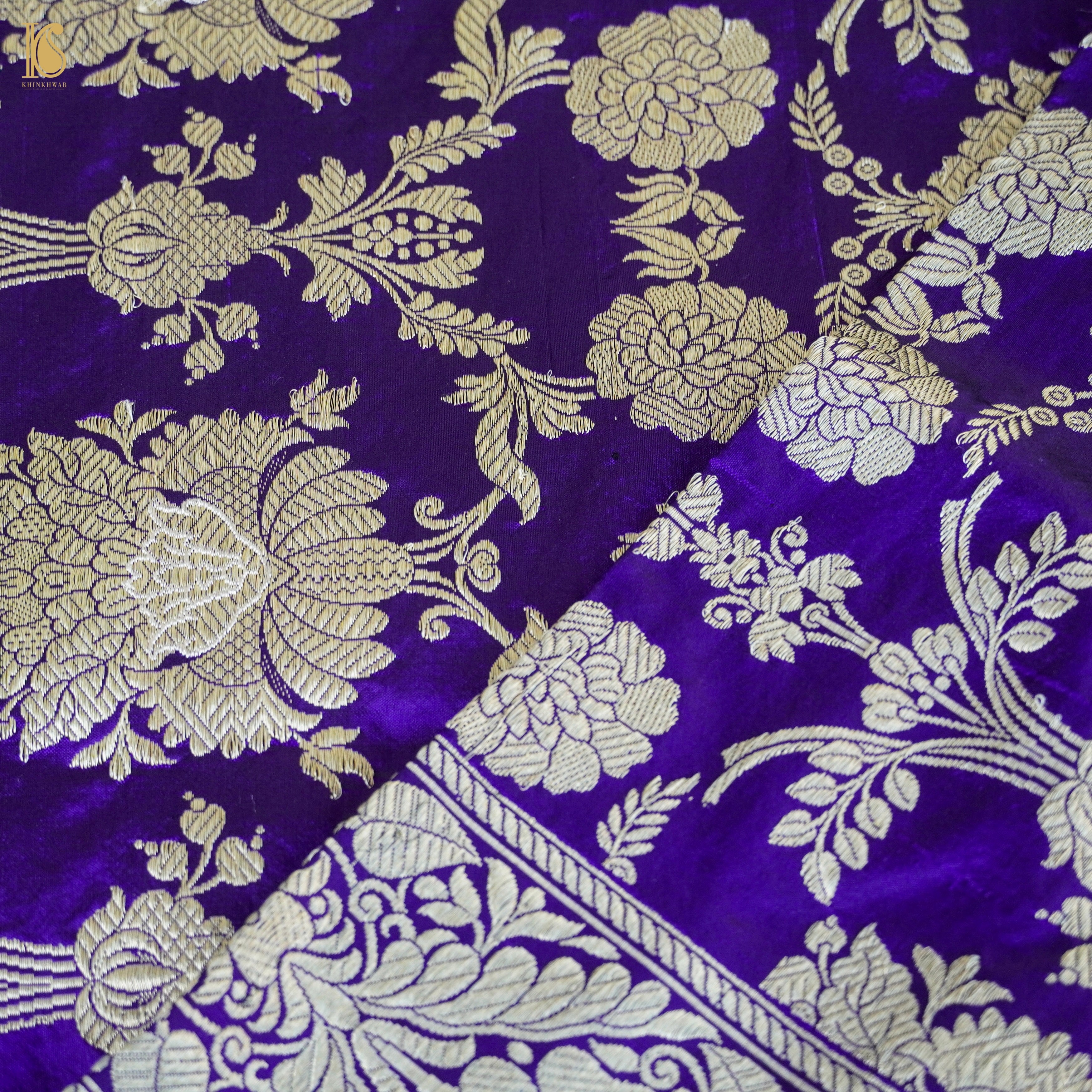 Persian Indigo Handwoven Pure Katan Silk Banarasi Mughal Boota Saree - Khinkhwab