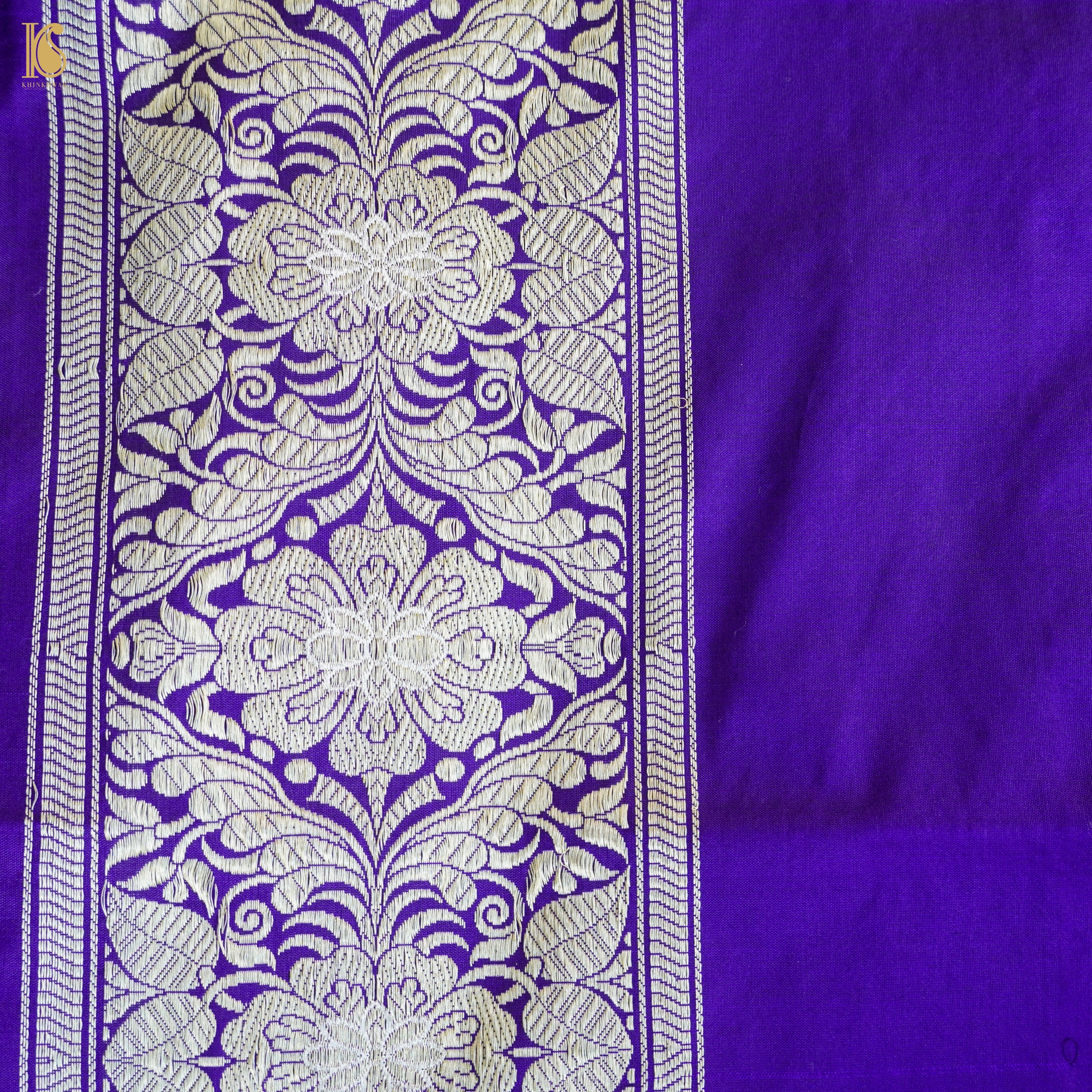 Persian Indigo Handwoven Pure Katan Silk Banarasi Mughal Boota Saree - Khinkhwab