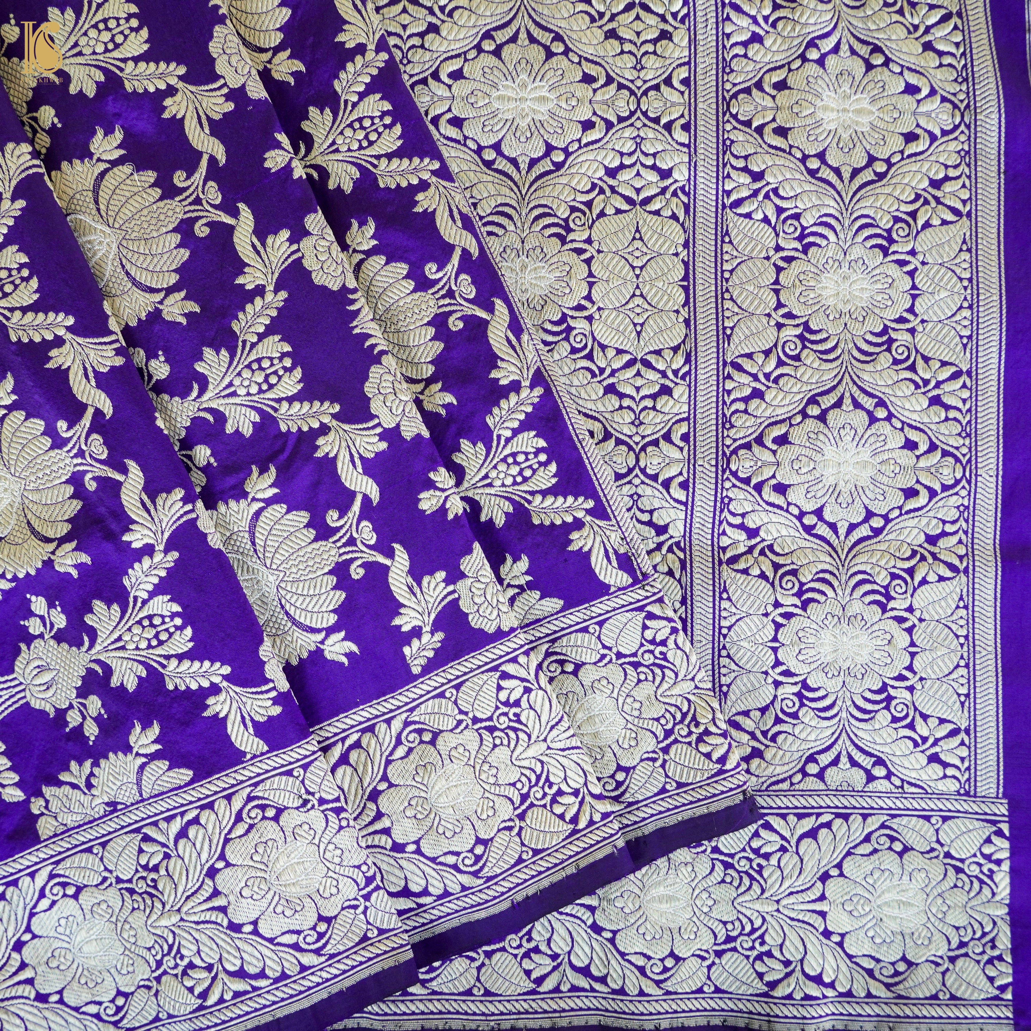 Persian Indigo Handwoven Pure Katan Silk Banarasi Mughal Boota Saree - Khinkhwab