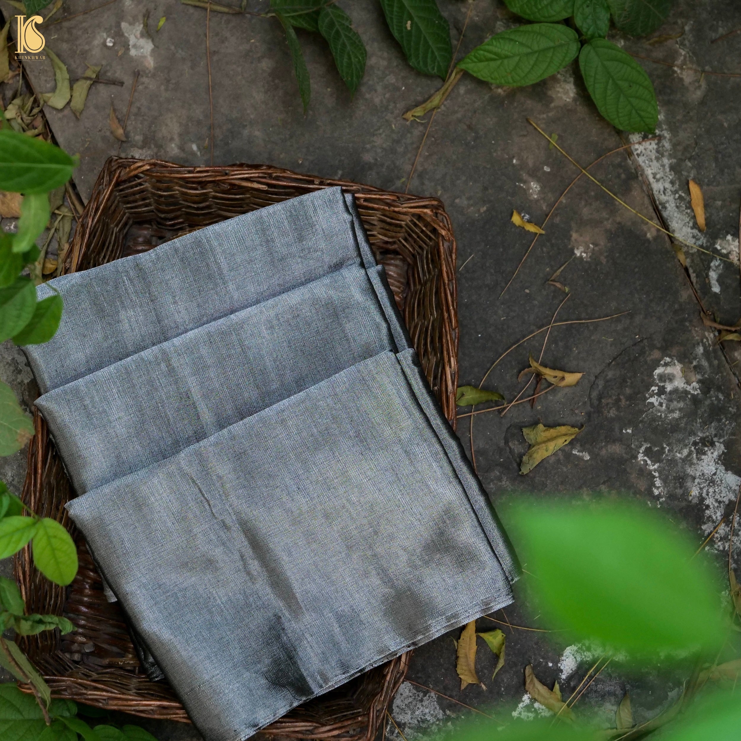 Silver Pure Plain Tissue Chanderi Silk Handwoven Saree - Khinkhwab