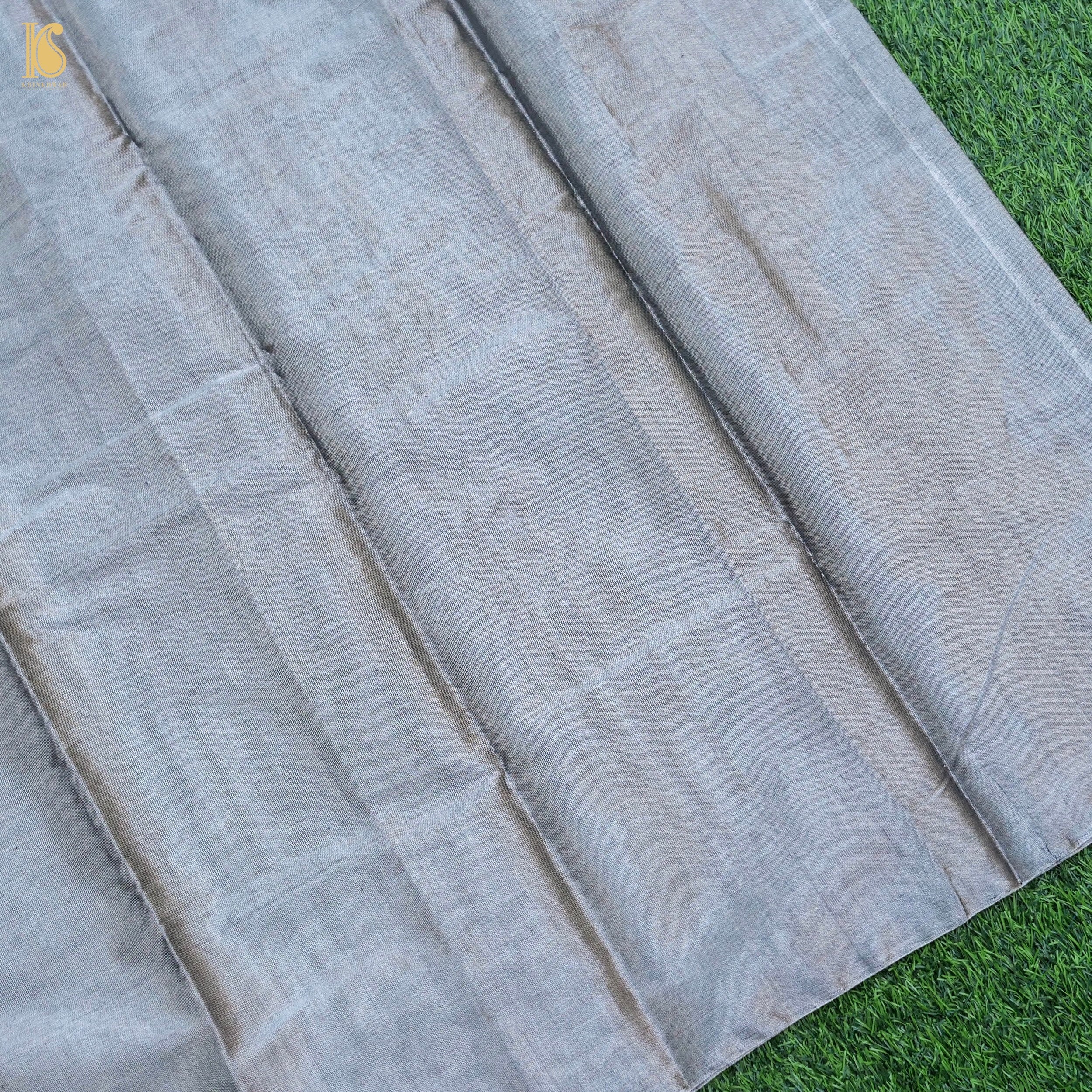 Silver Pure Plain Tissue Chanderi Silk Handwoven Saree - Khinkhwab