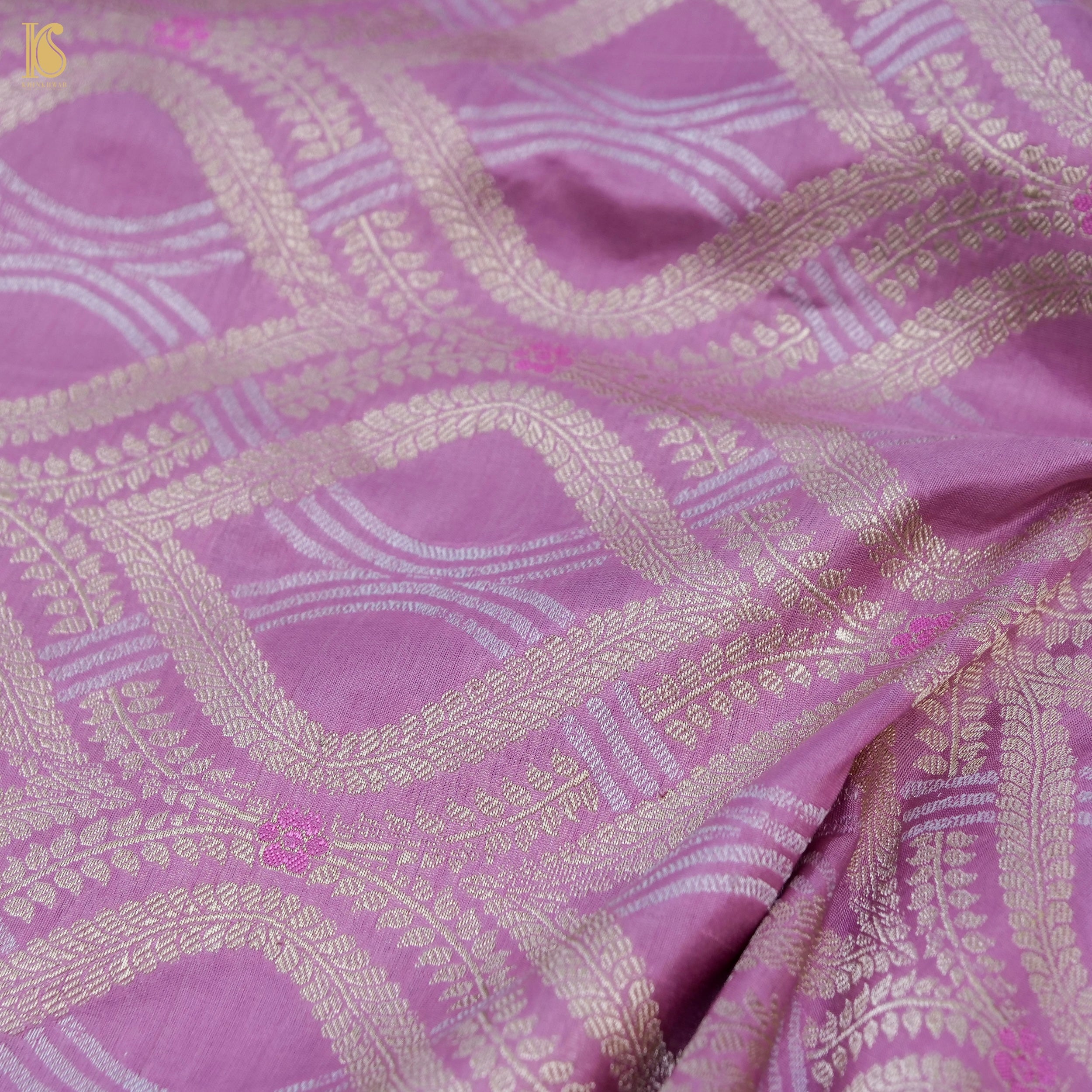 Handloom Violet Pure Brocade Banarasi Fabric - Khinkhwab