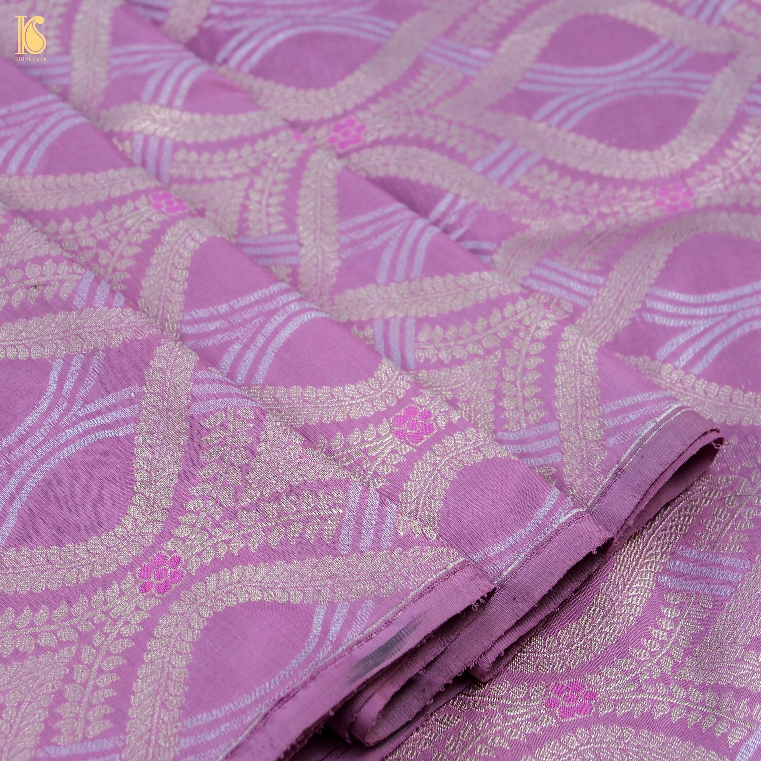 Handloom Violet Pure Brocade Banarasi Fabric - Khinkhwab