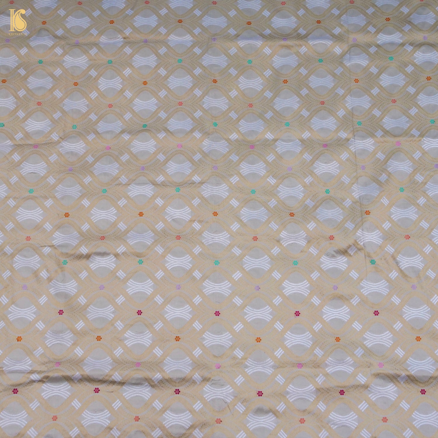 Handloom Beige Pure Brocade Banarasi Fabric - Khinkhwab