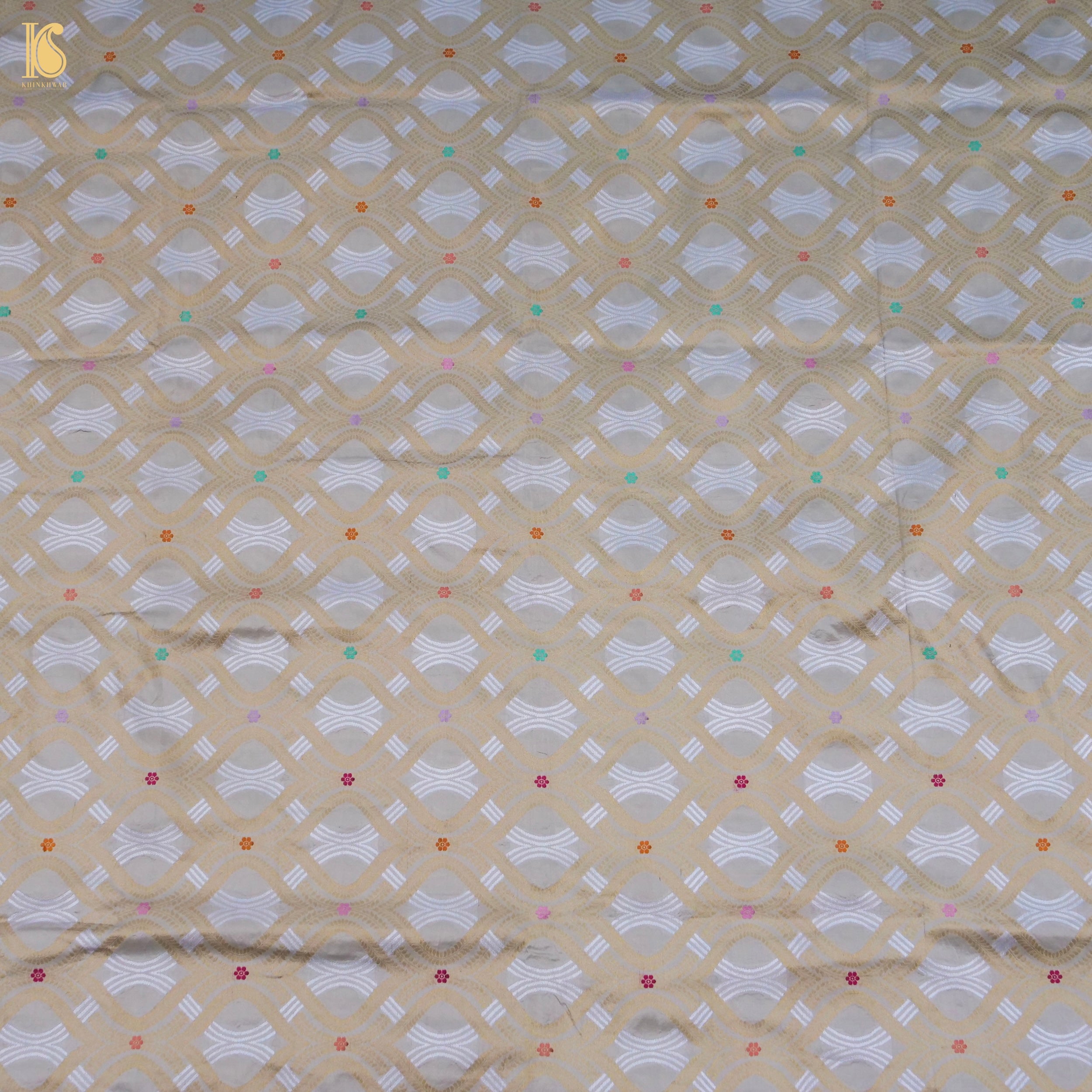 Handloom Beige Pure Brocade Banarasi Fabric - Khinkhwab
