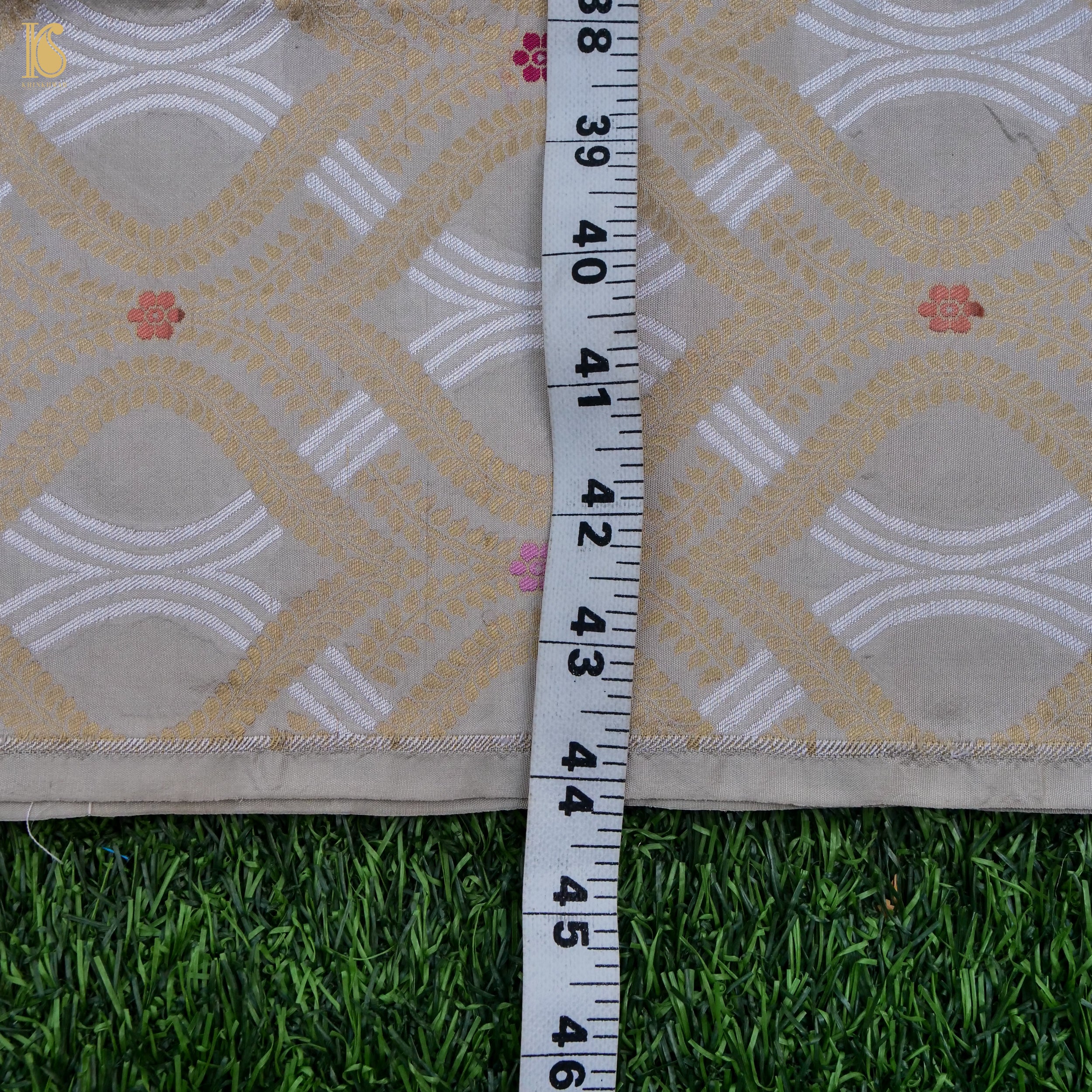 Handloom Beige Pure Brocade Banarasi Fabric - Khinkhwab