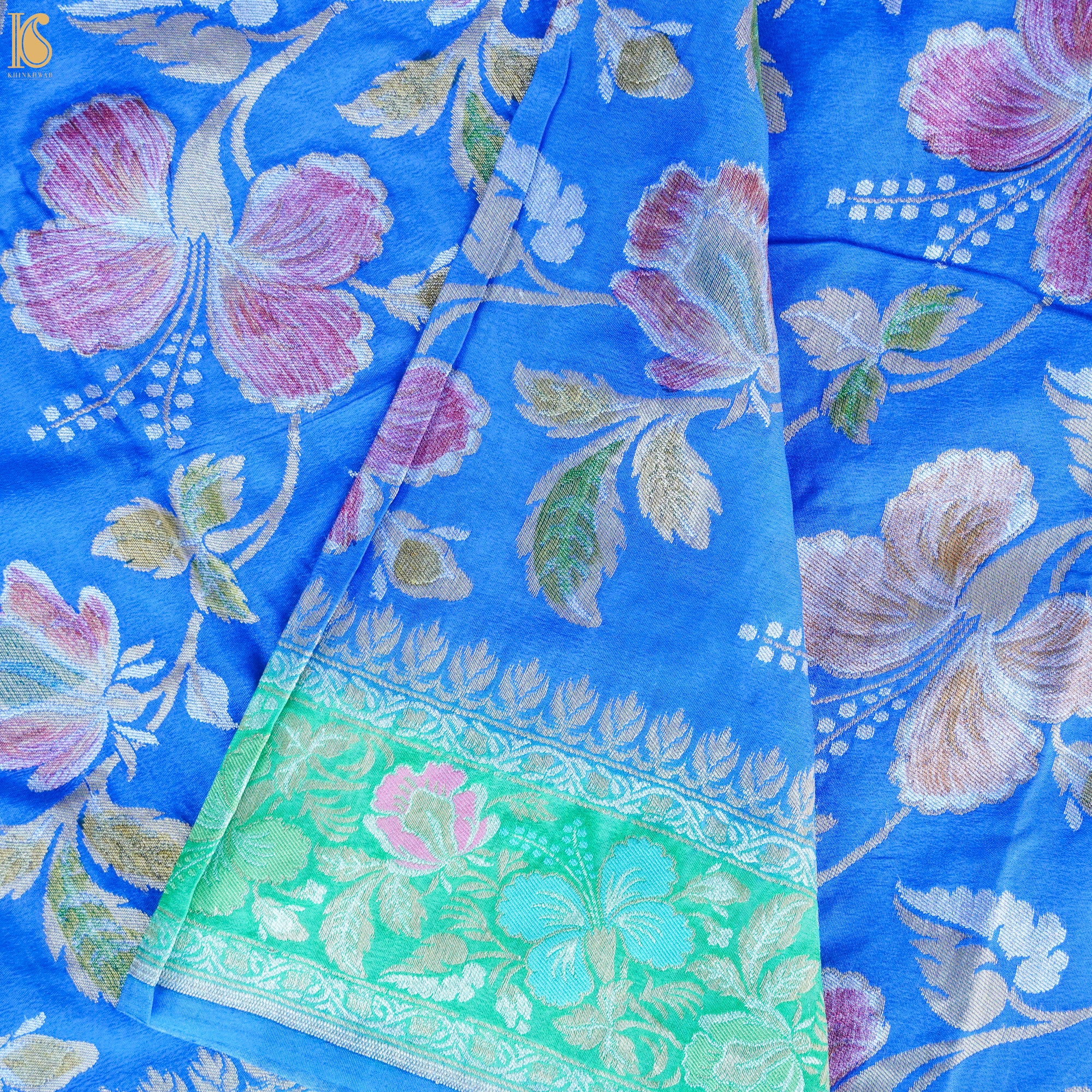 Blue Pure Georgette Handloom Banarasi Dahlia Saree - Khinkhwab