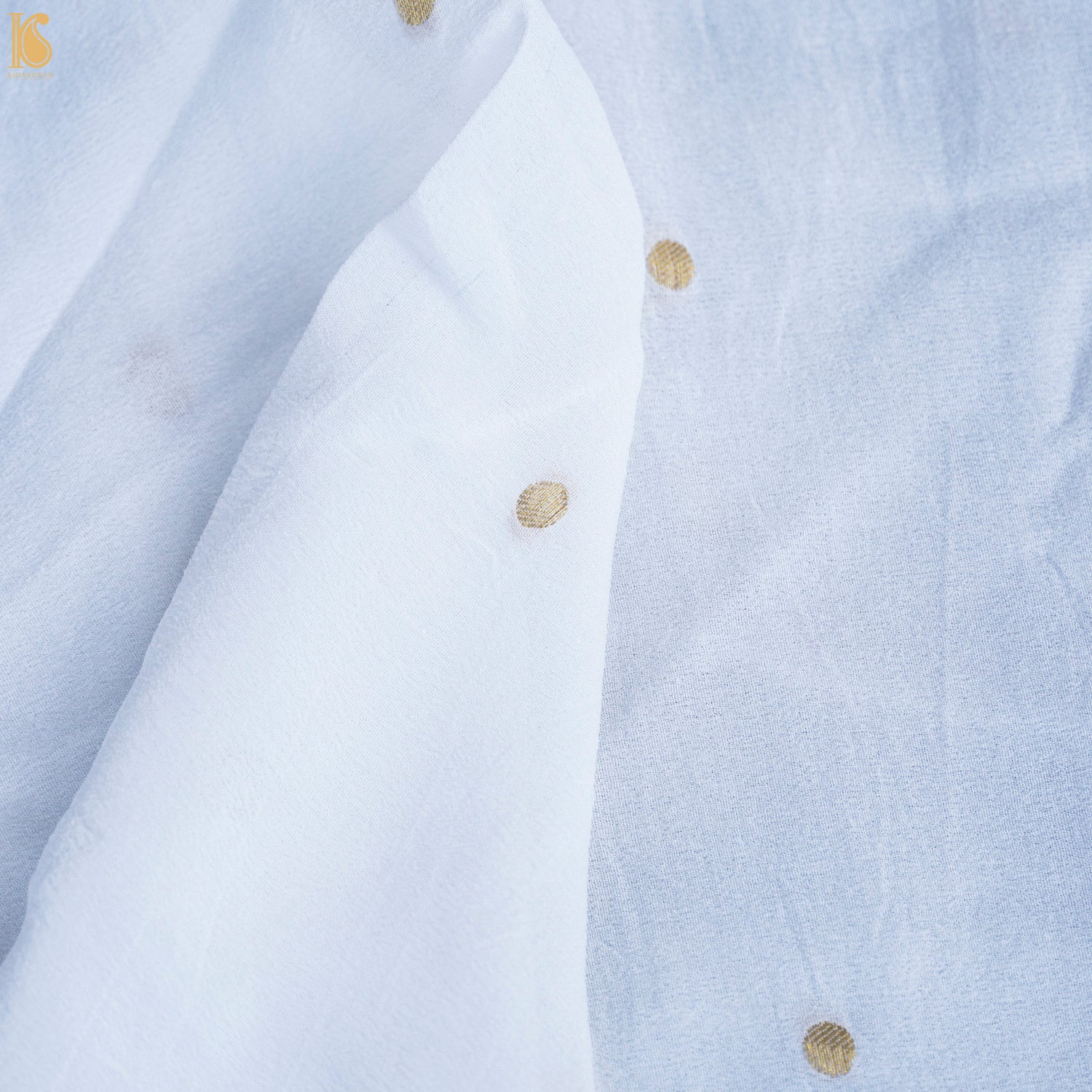 White Pure Georgette Handloom Banarasi Scalloped Border Dupatta - Khinkhwab