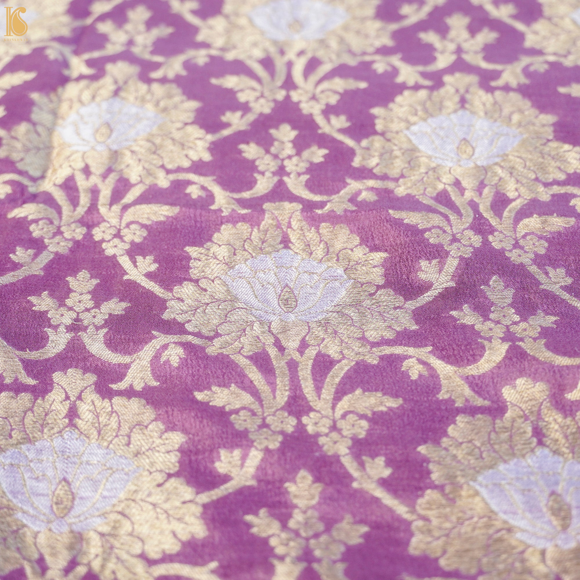 Bouquet Pink Pure Georgette Banarasi Fabric with Border - Khinkhwab