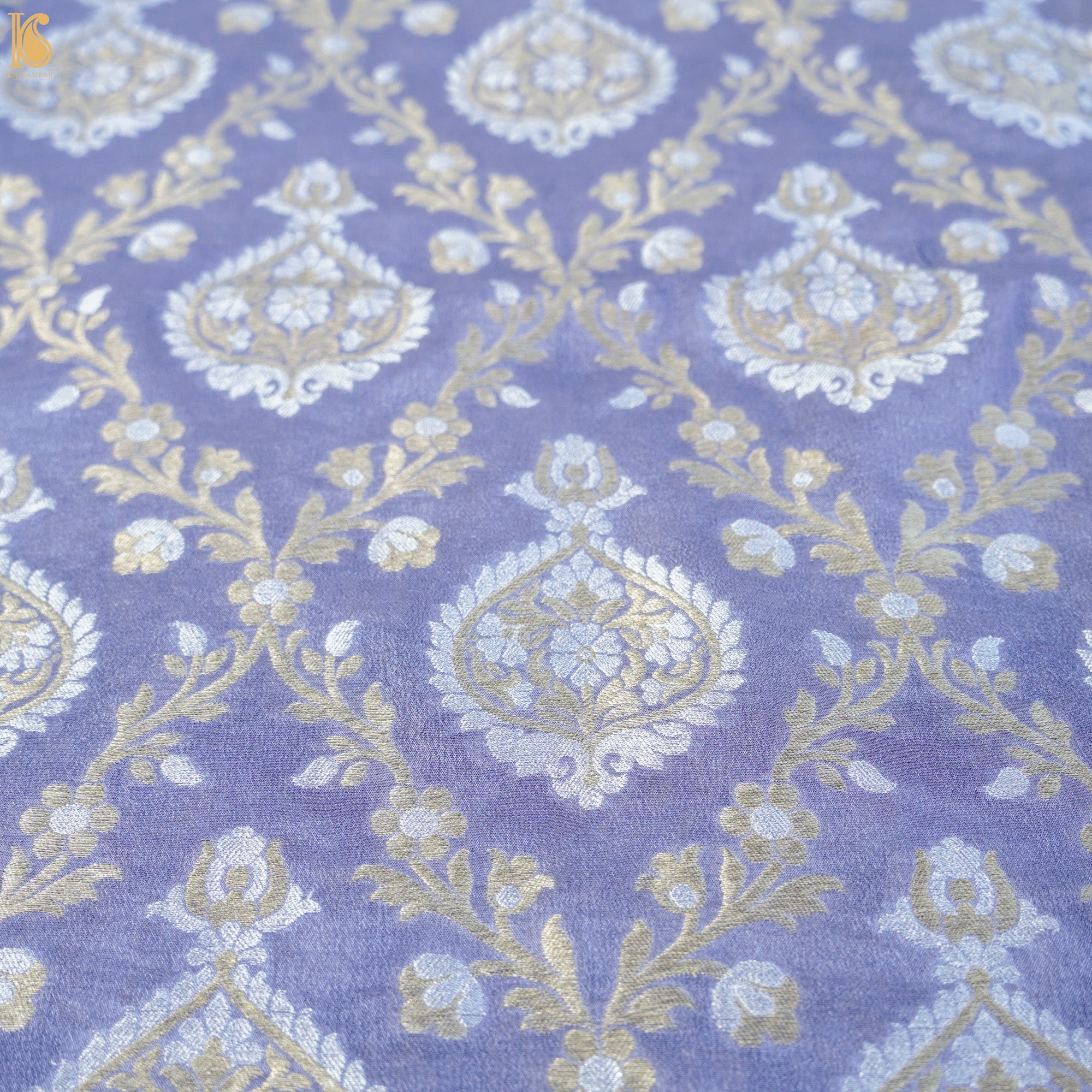 Blue Bell Pure Georgette Banarasi Fabric with Border - Khinkhwab
